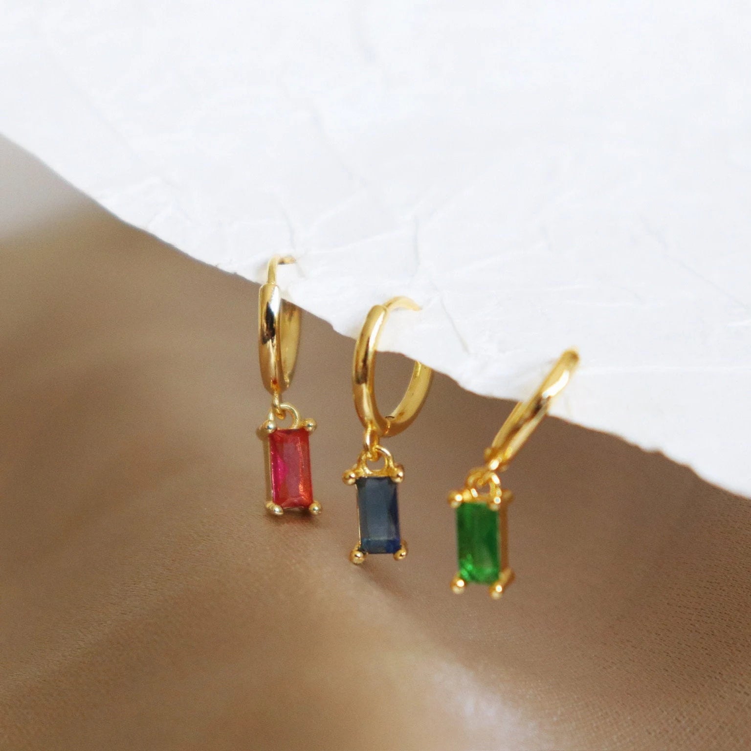 Baguette Stone Huggie Earrings