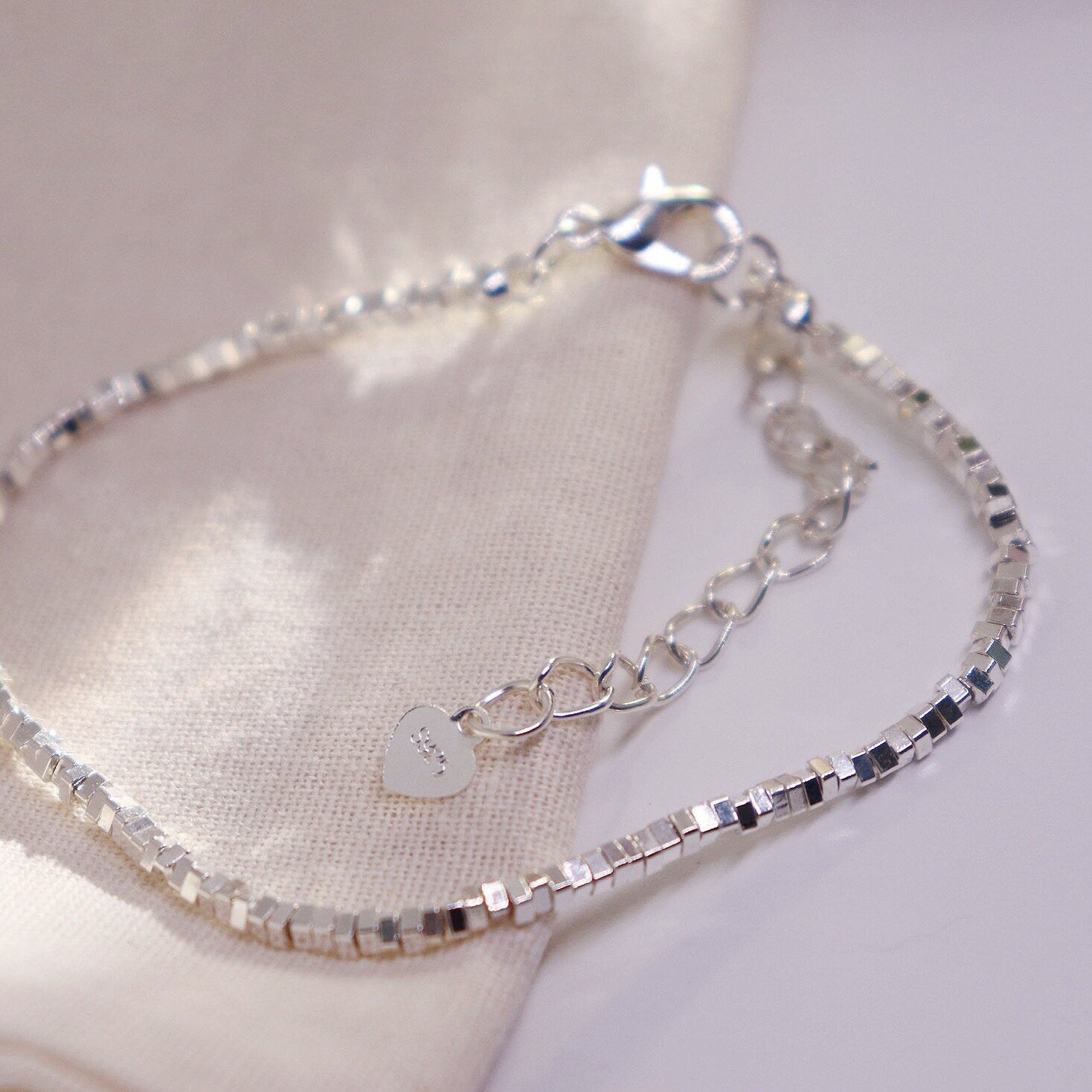 Sterling Silver Square Beads Bracelet