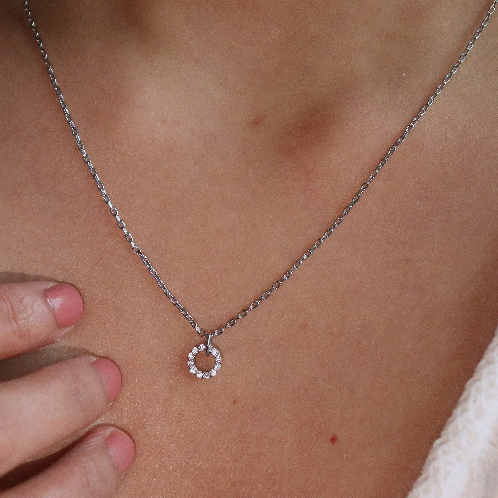 Pavé Circle Charm Silver Necklace