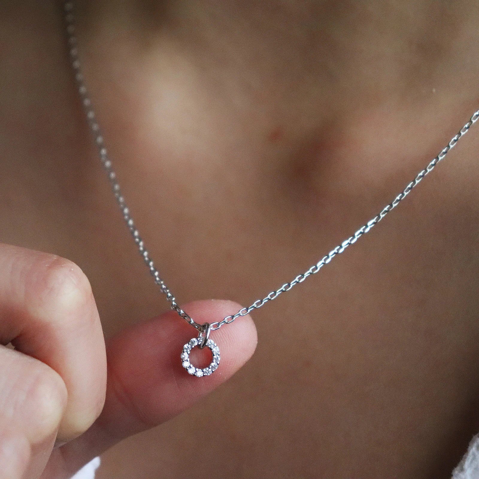 Pavé Circle Charm Silver Necklace