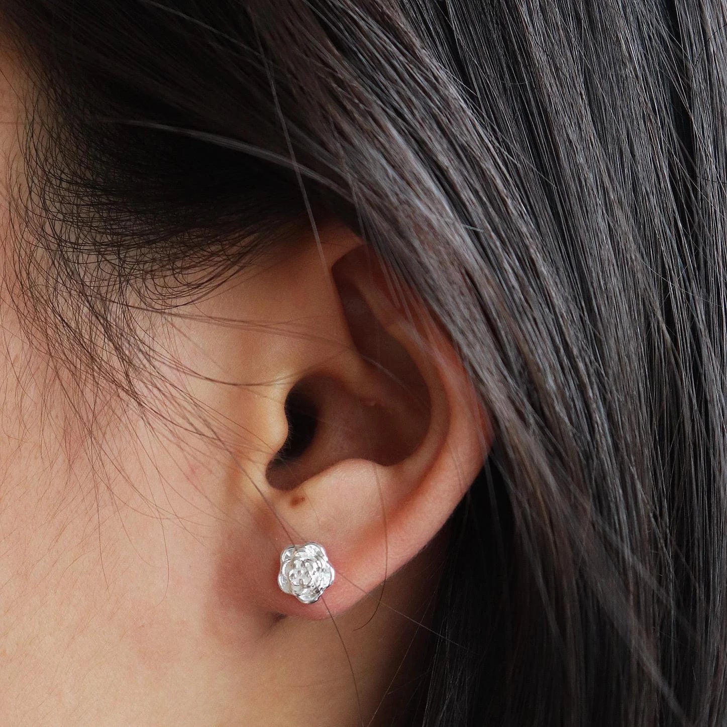 Classic Silver Rose Stud Earrings