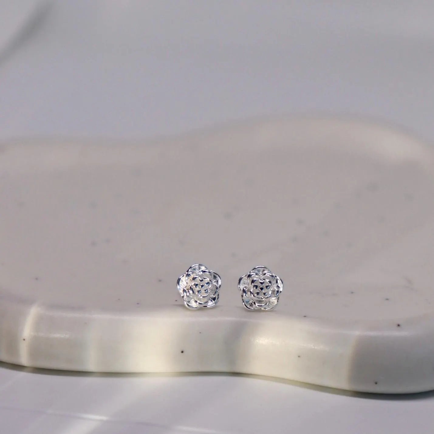 Classic Silver Rose Stud Earrings