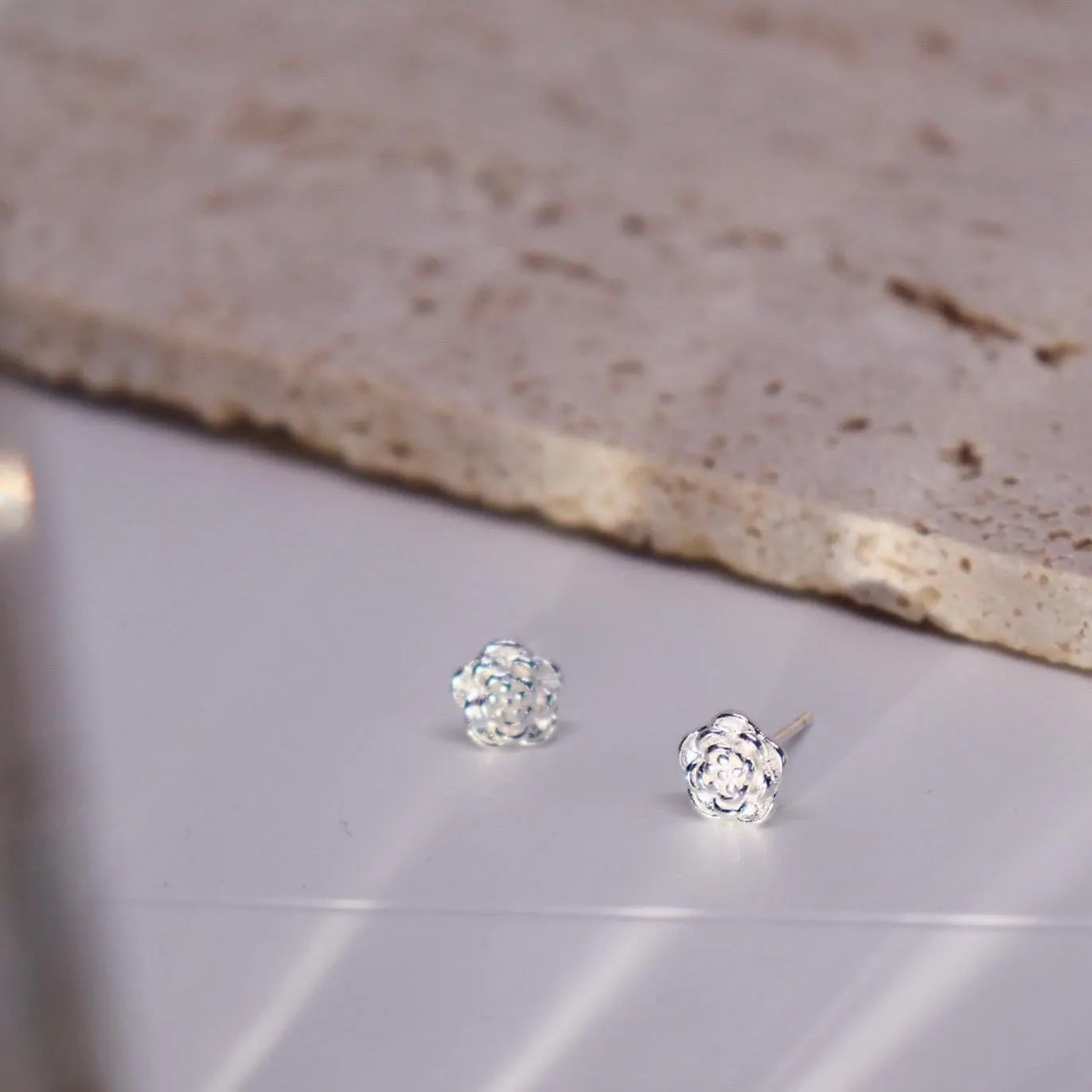Classic Silver Rose Stud Earrings