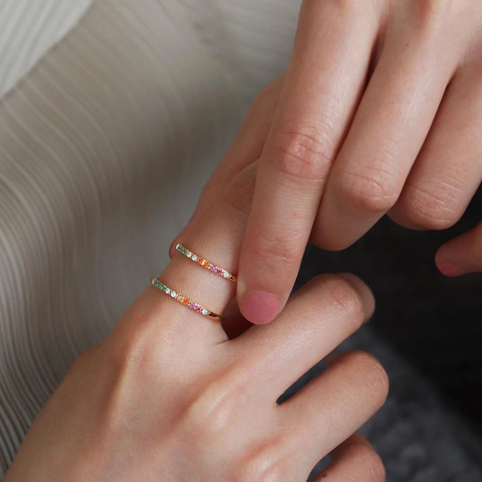 Dainty Rainbow Gemstone Gold Ring MR033