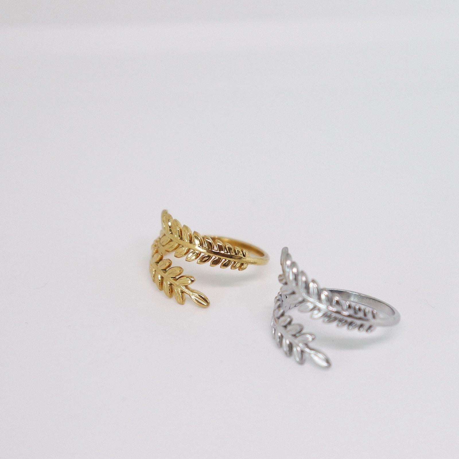 14K Solid Gold Olive Branch Leaf Ring