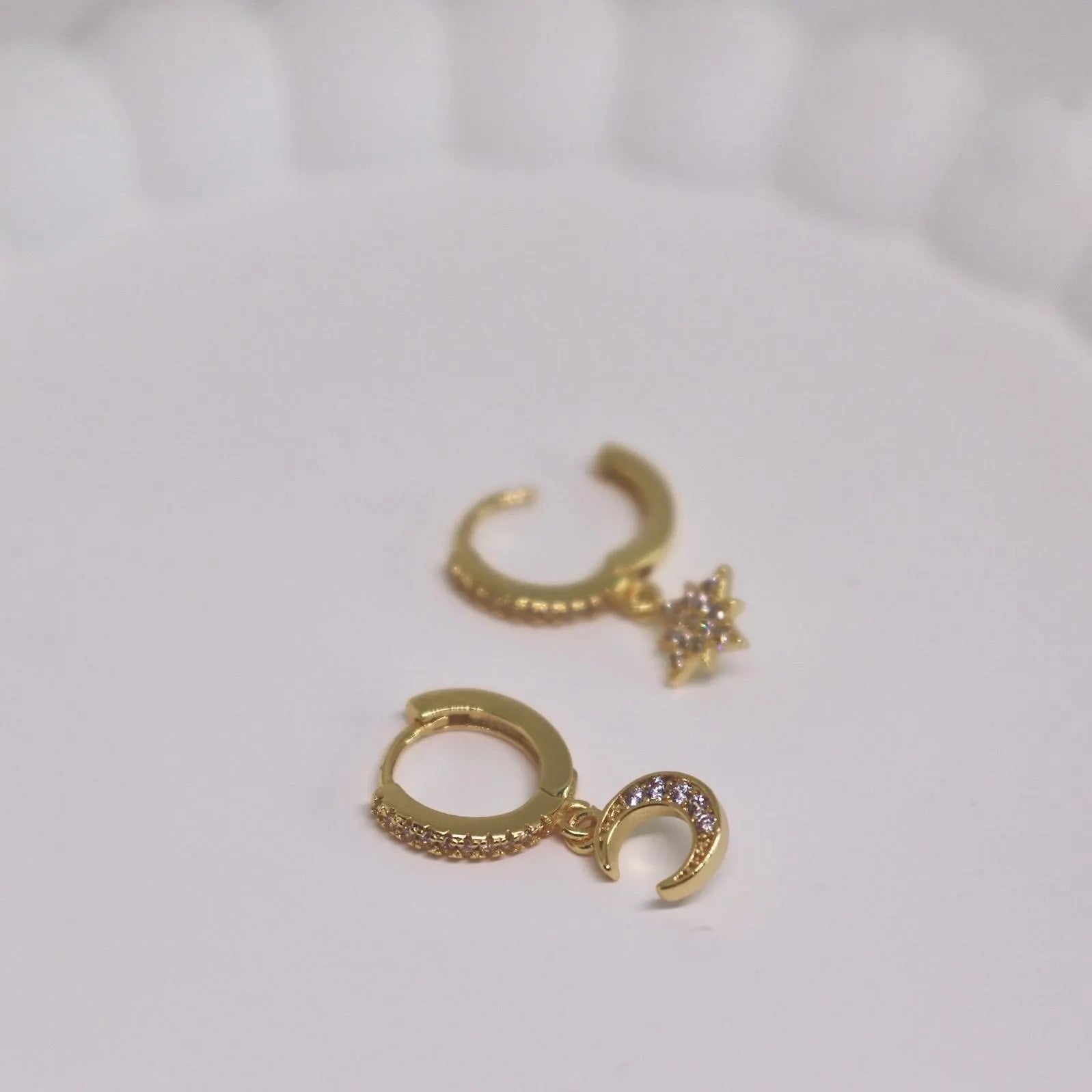 Moon and Star Pave Huggie Earrings