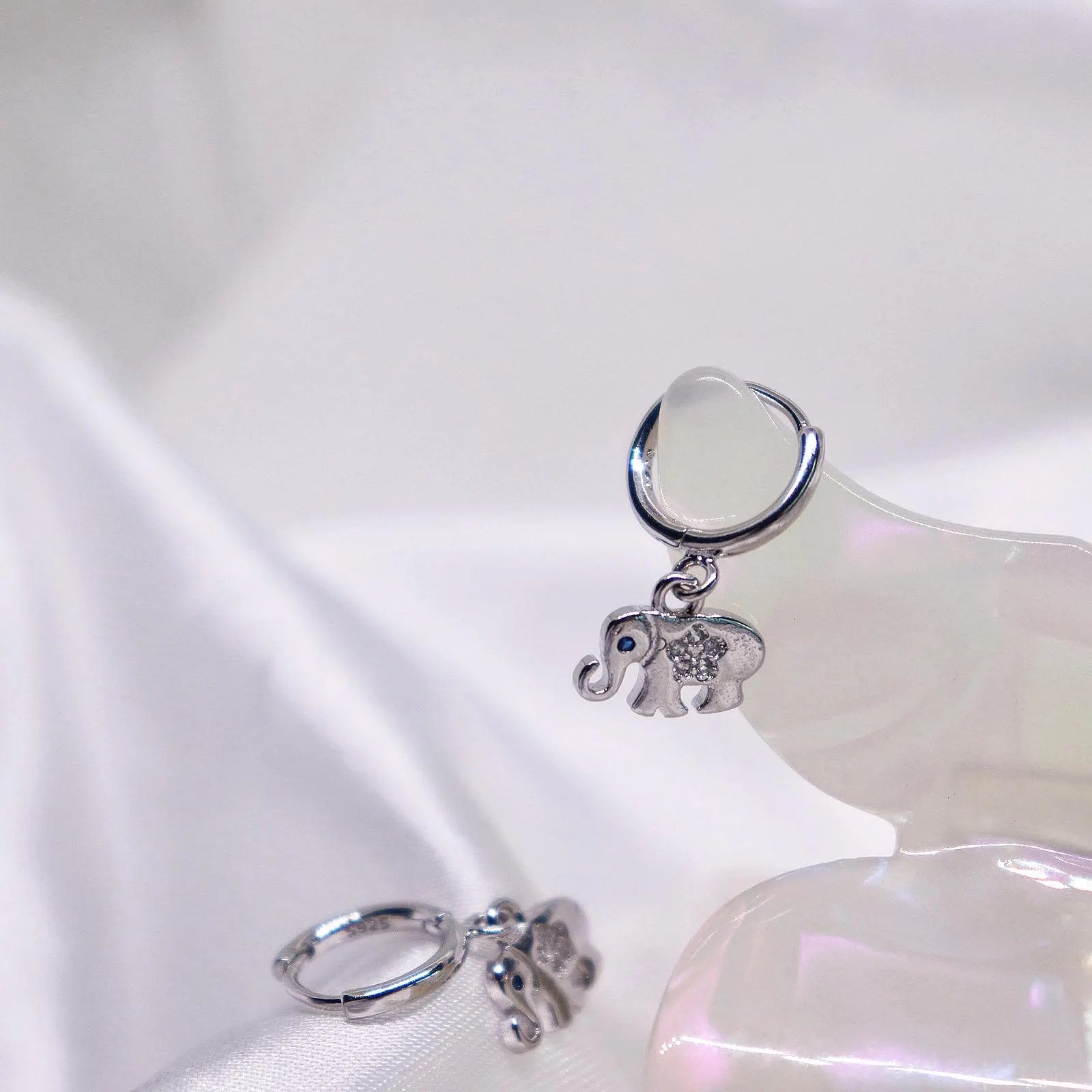 Dangling Elephant Hoop Earrings