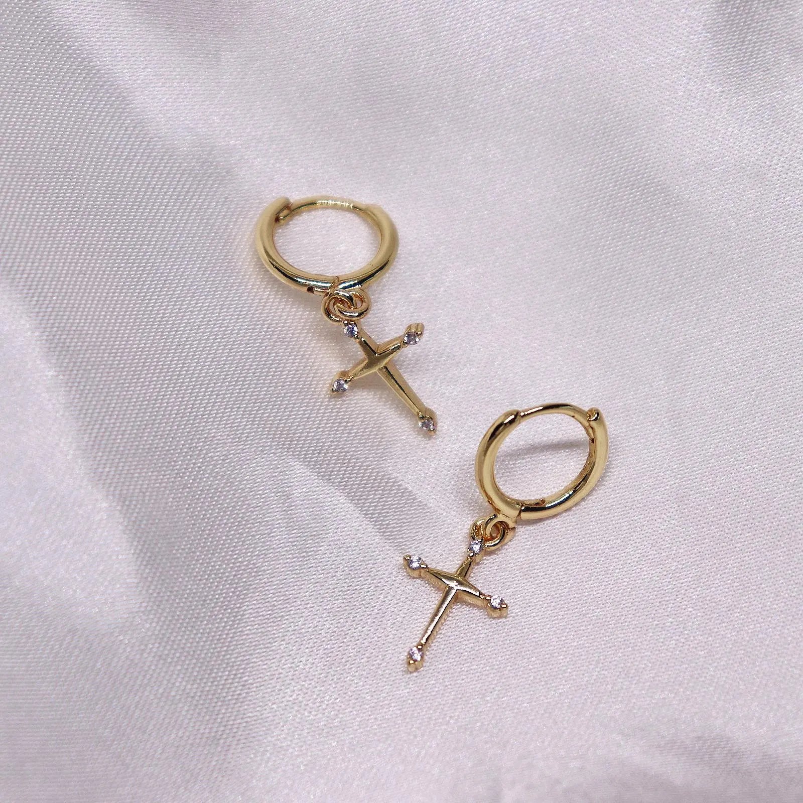 Dangling Cross Hoop Earrings