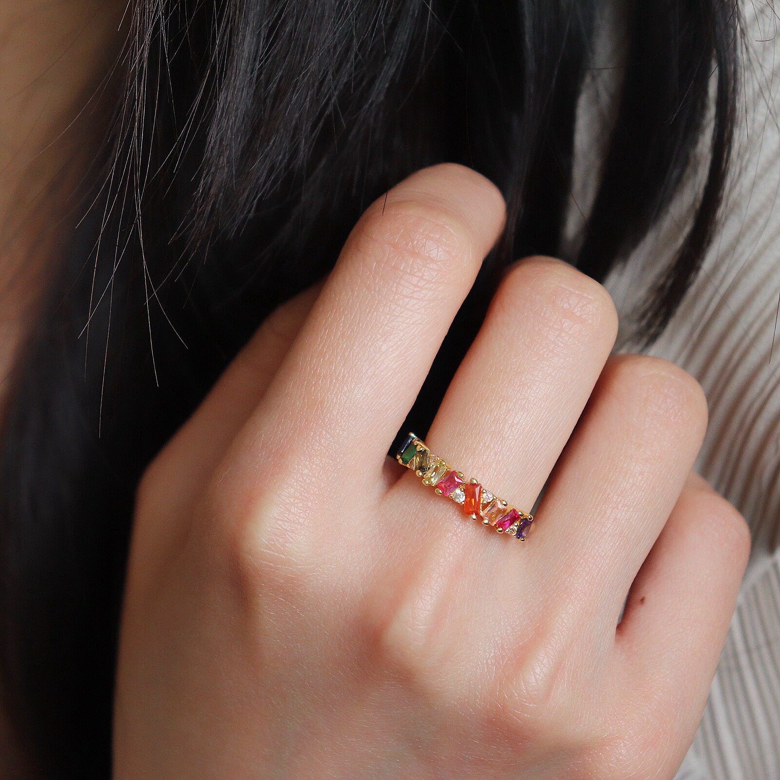 Rainbow Gemstone Gold Eternity Band MR028