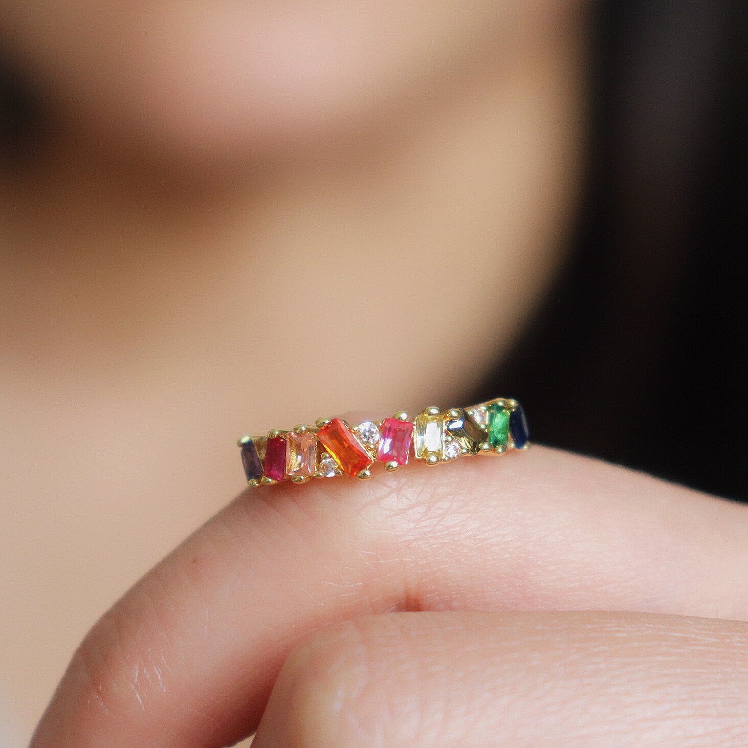 Rainbow Gemstone Gold Eternity Band MR028