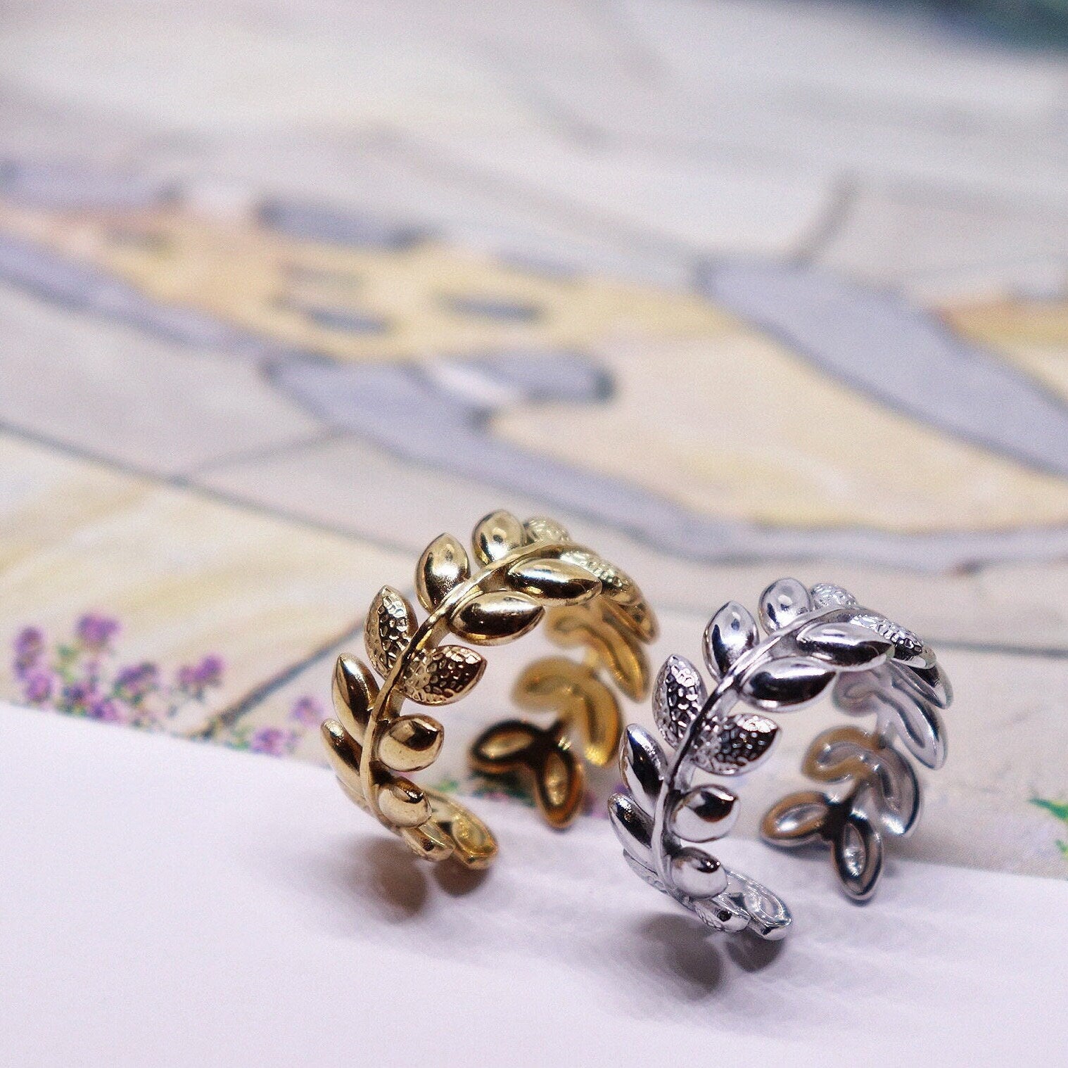 14K Solid Gold Chunky Leaf Ring