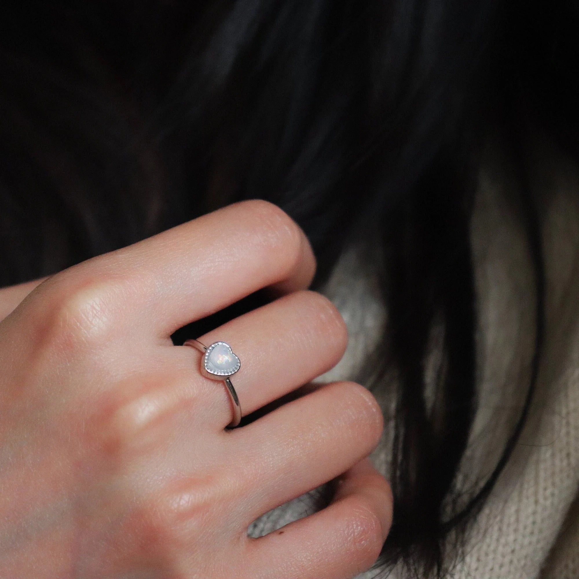 Rainbow Moonstone Heart Ring