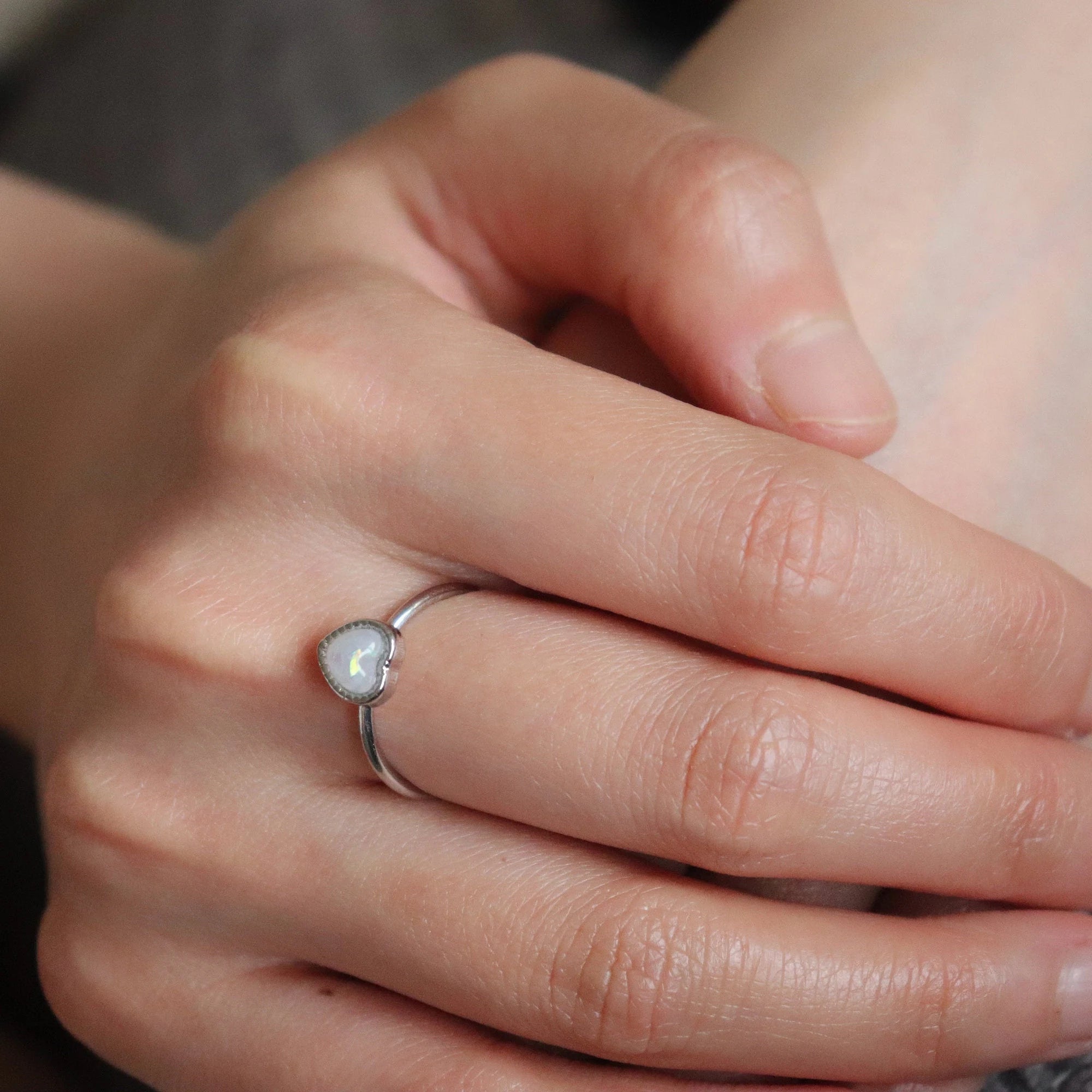 Rainbow Moonstone Heart Ring