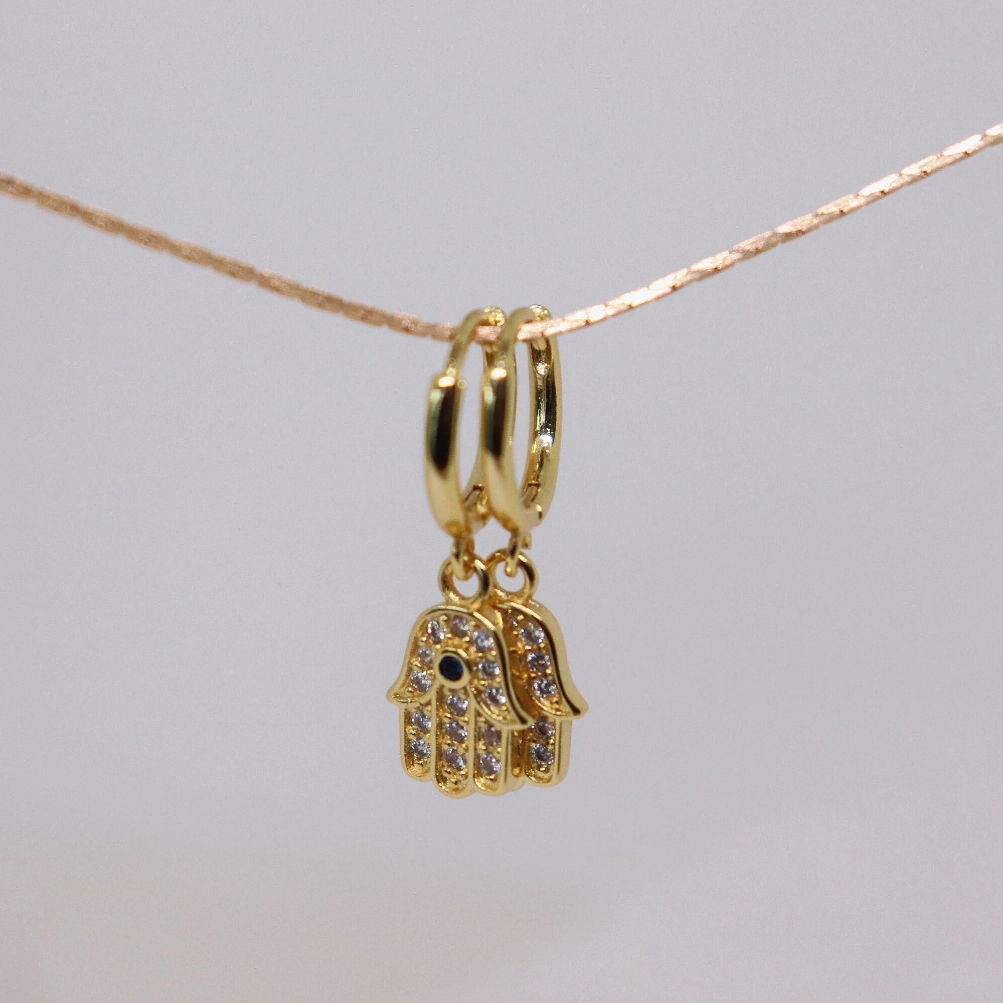 Dangling Hamsa Hand Hoop Earrings