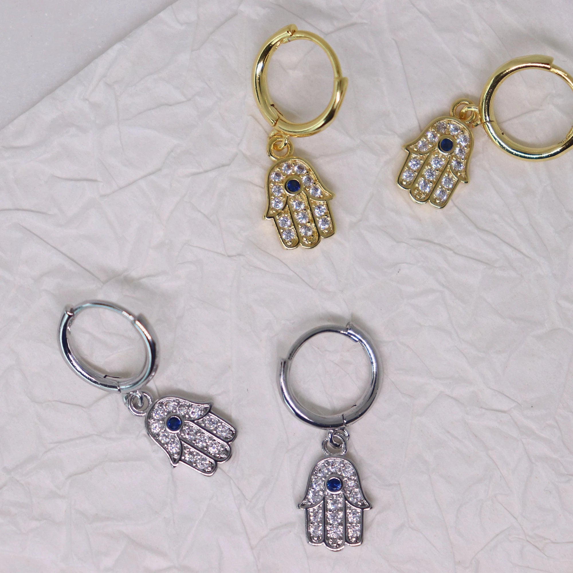 Dangling Hamsa Hand Hoop Earrings