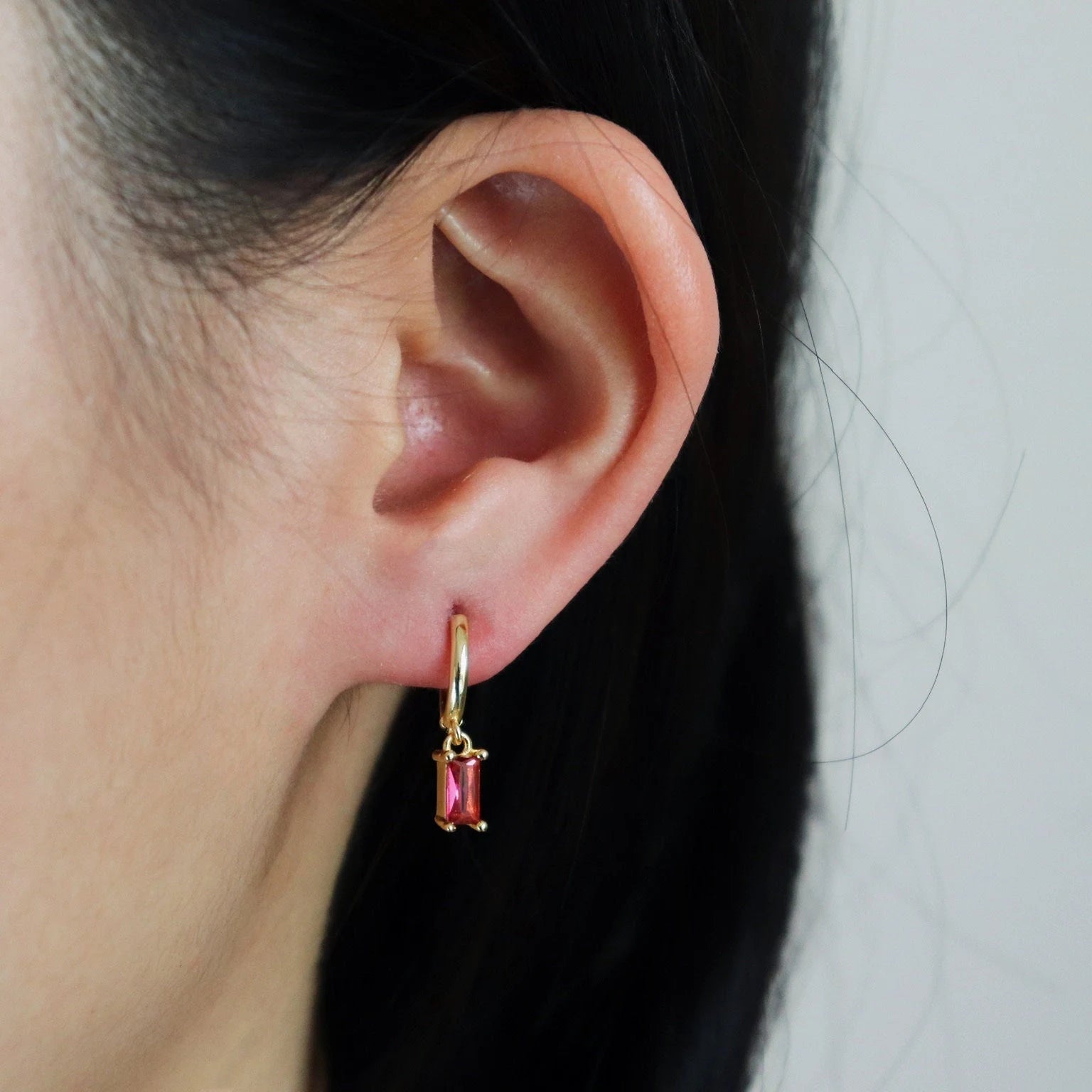 Baguette Stone Huggie Earrings