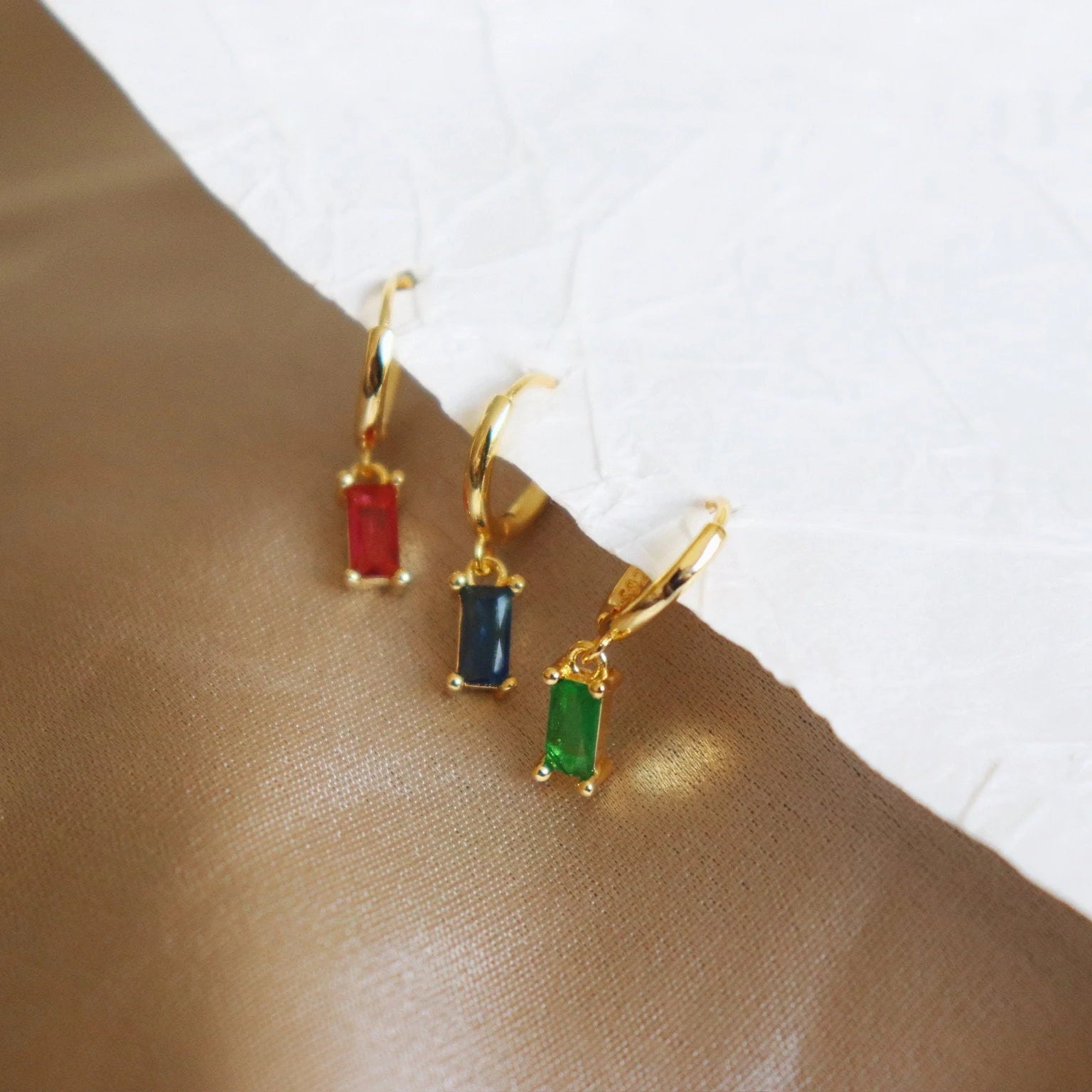 Baguette Stone Huggie Earrings