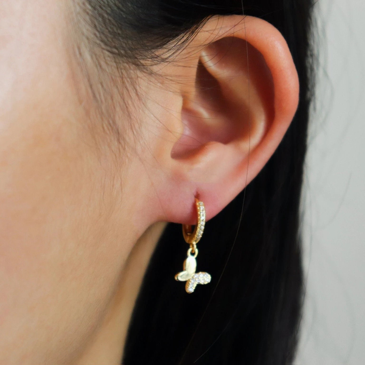 Dangling Butterfly Hoop Earrings