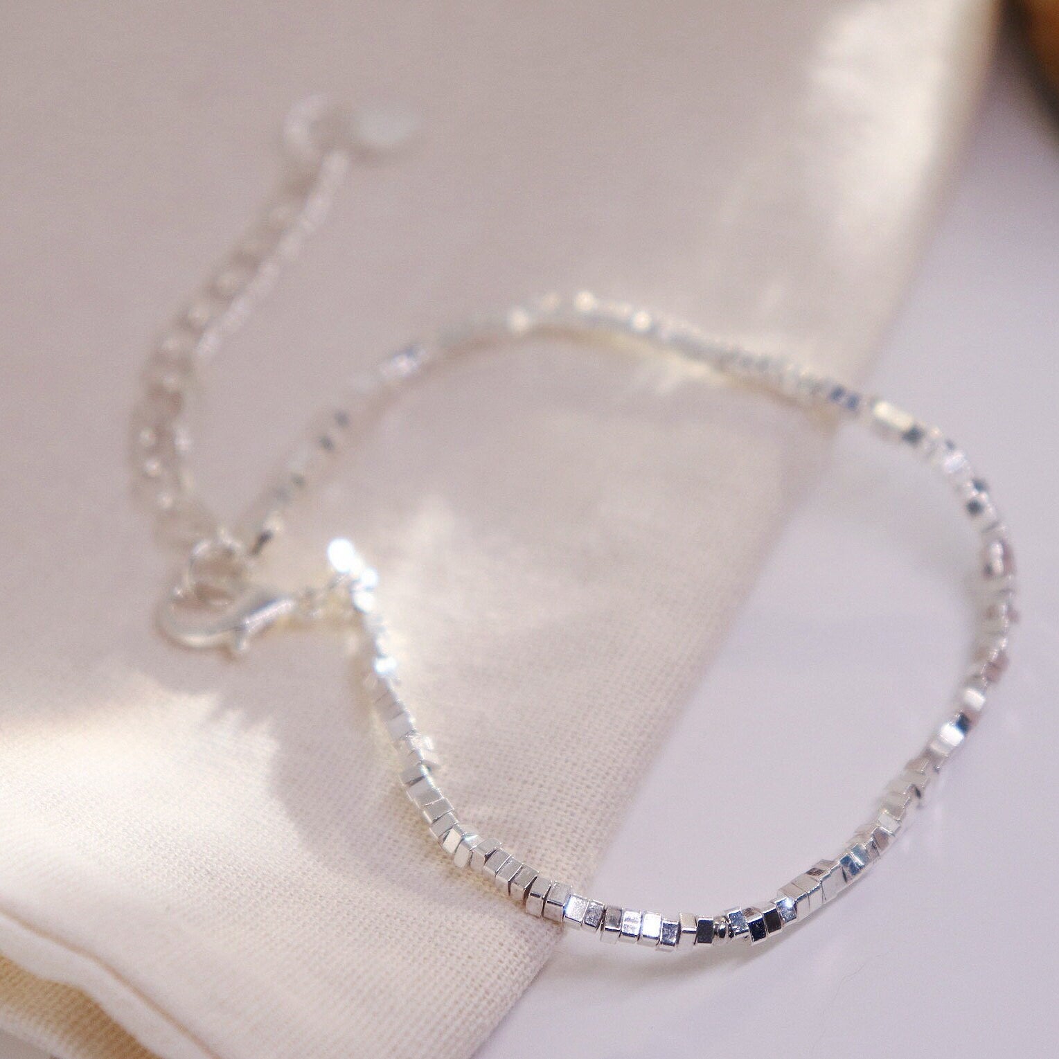 Sterling Silver Square Beads Bracelet