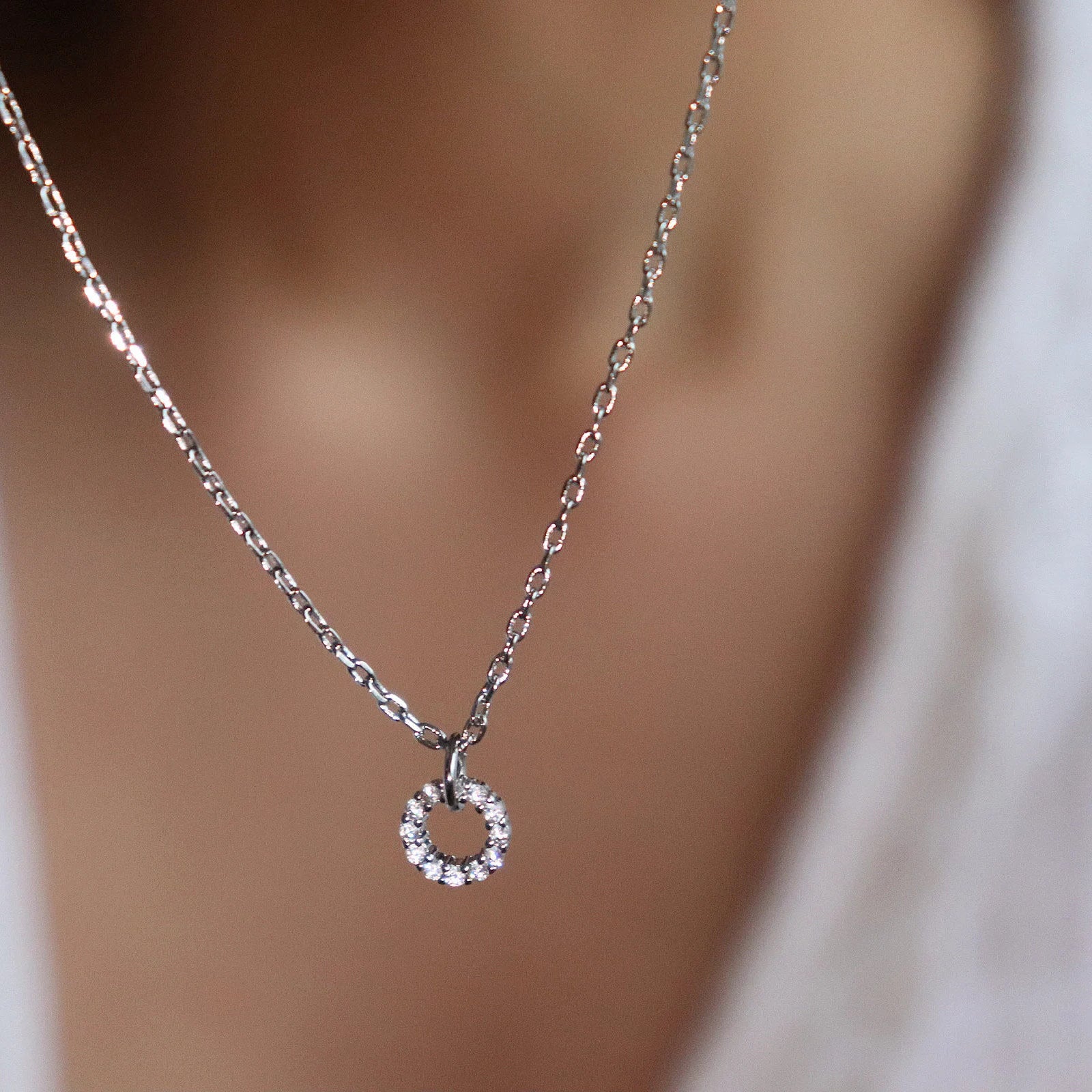 Pavé Circle Charm Silver Necklace