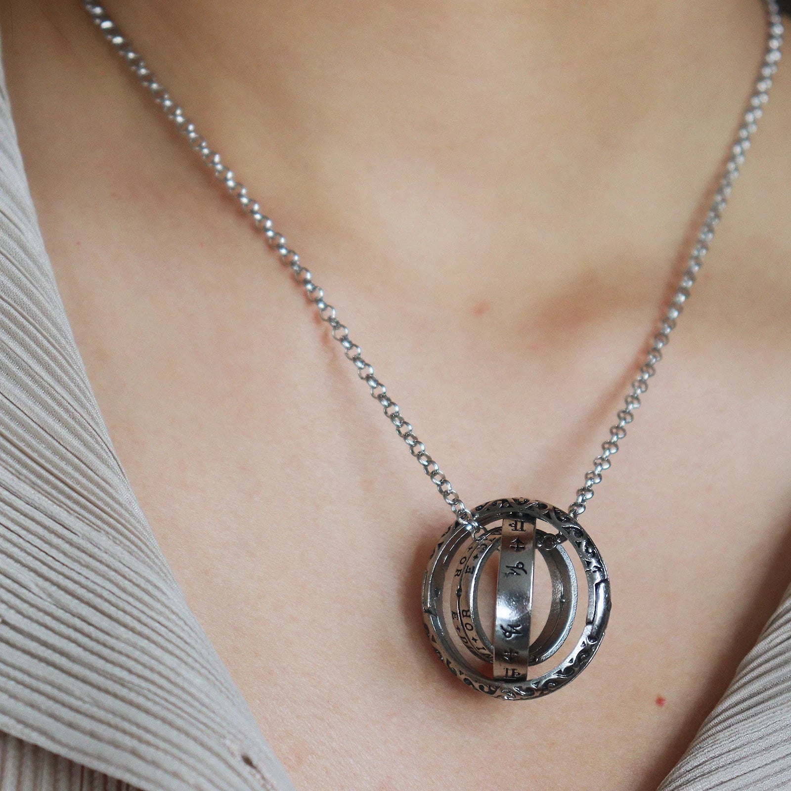 Vintage Astronomical Sphere Ring Necklace