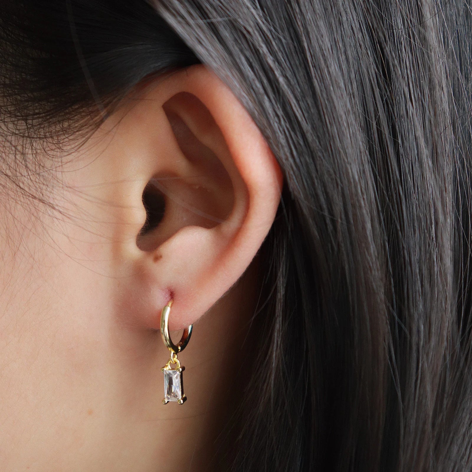 Baguette Stone Huggie Earrings