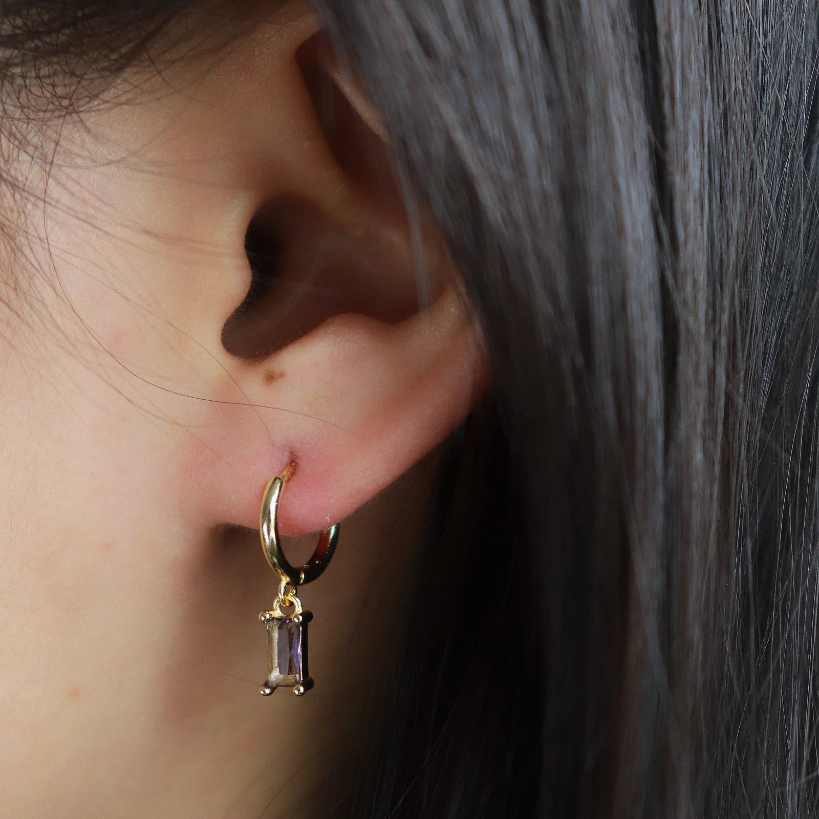 Baguette Stone Huggie Earrings