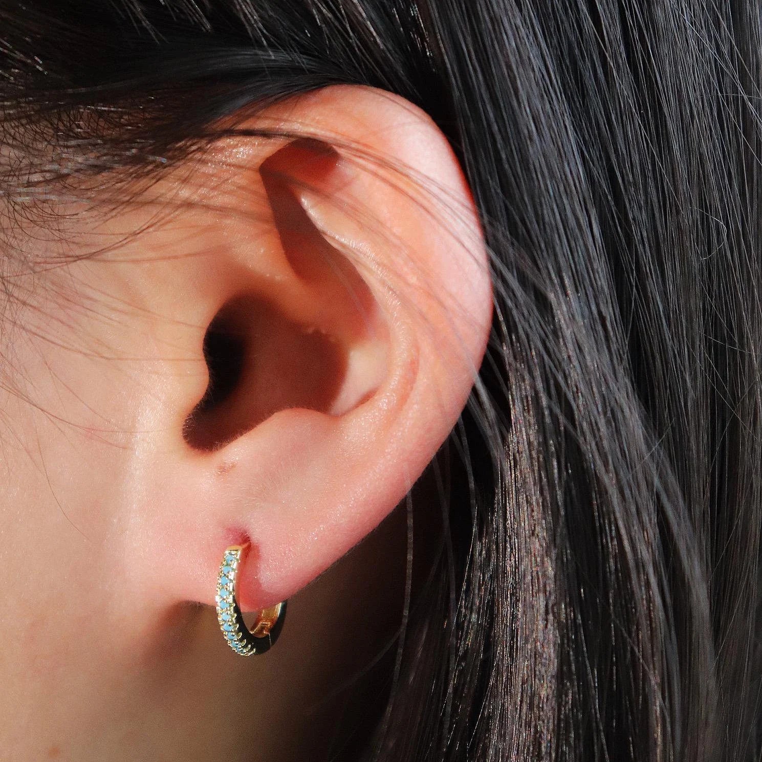 Dainty Turquoise Pave Huggie Hoop Earrings