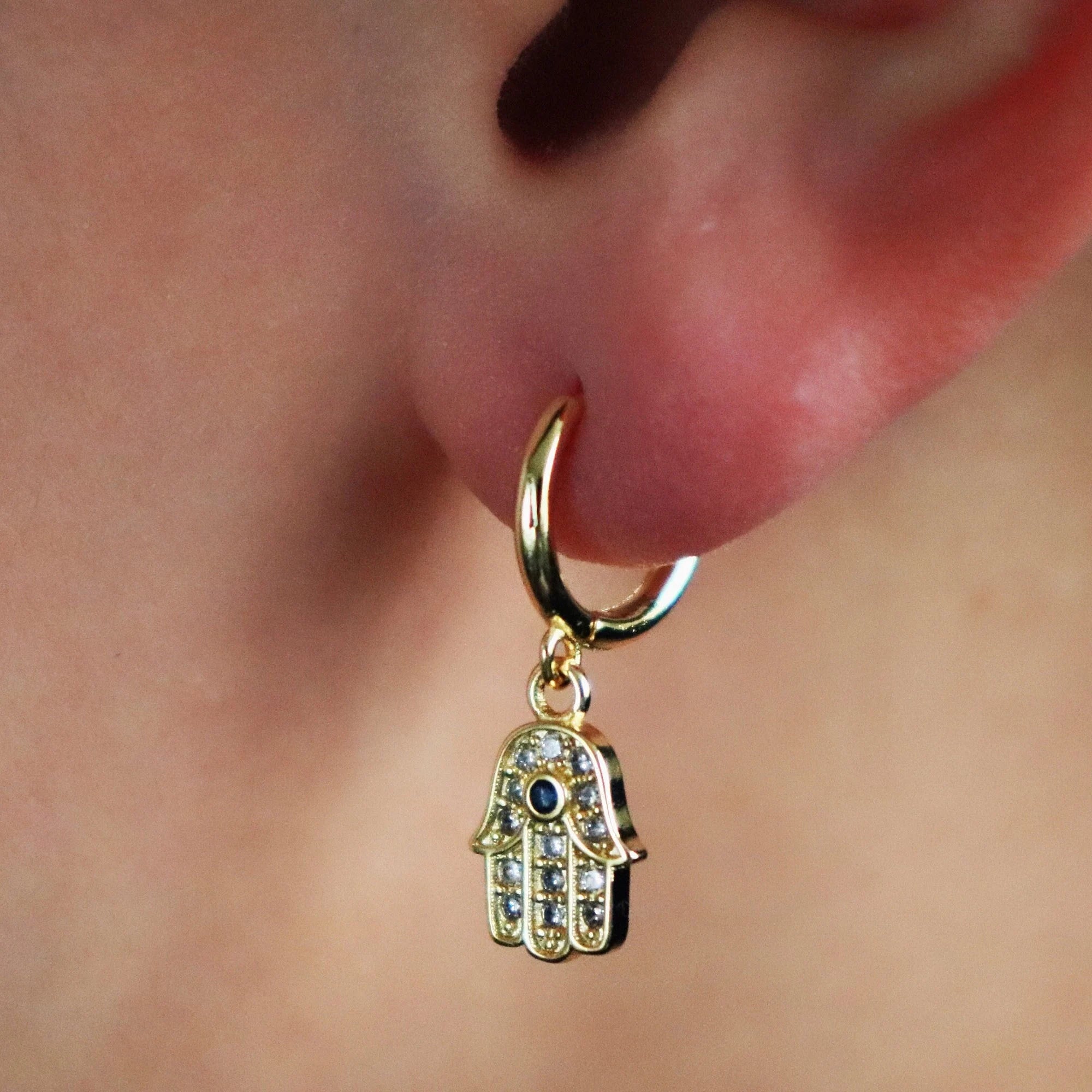 Dangling Hamsa Hand Hoop Earrings