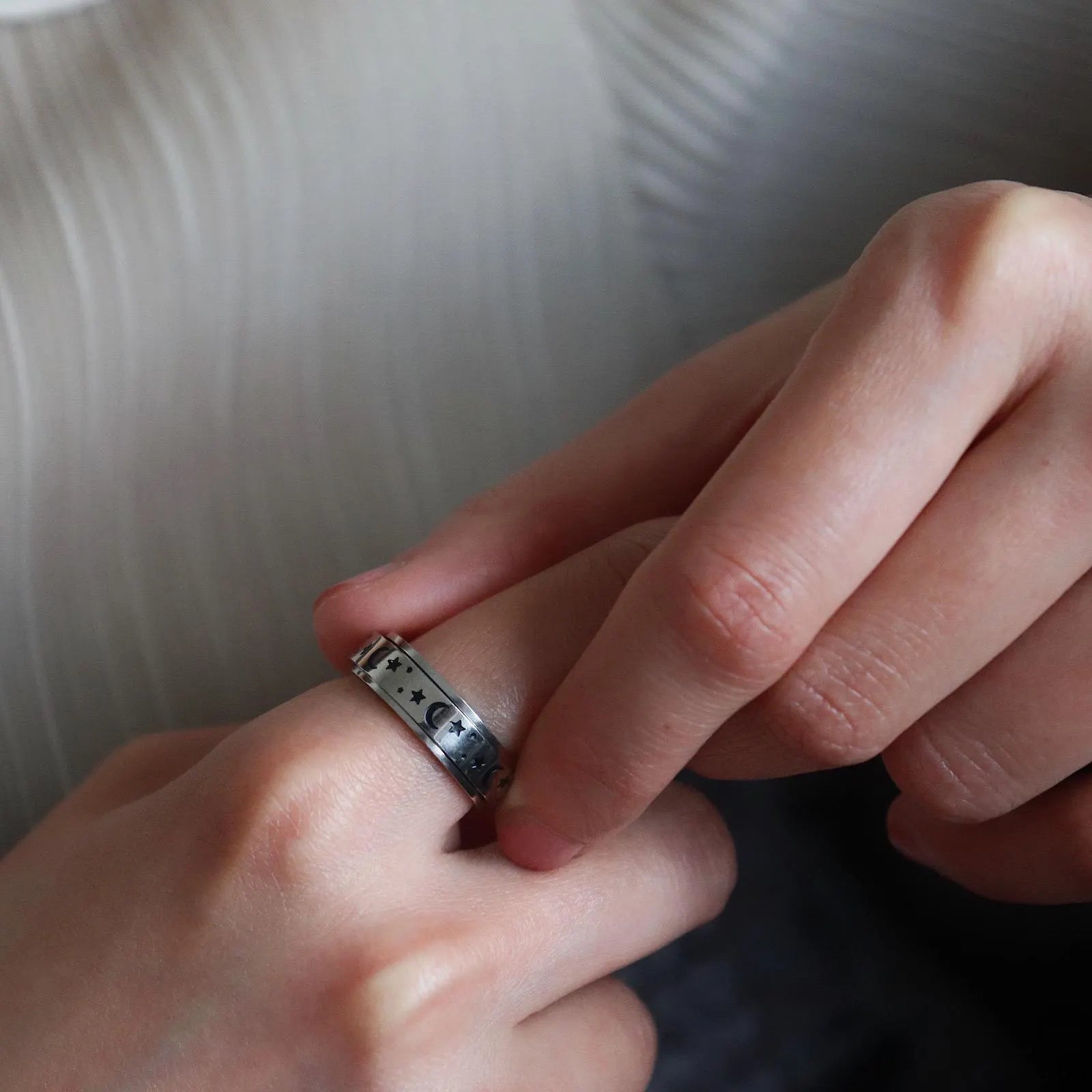Moon and Stars Spinning Ring