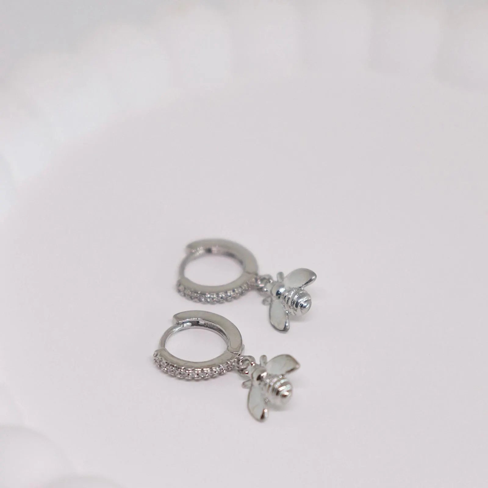 Bee Charm Pave Huggie Earrings