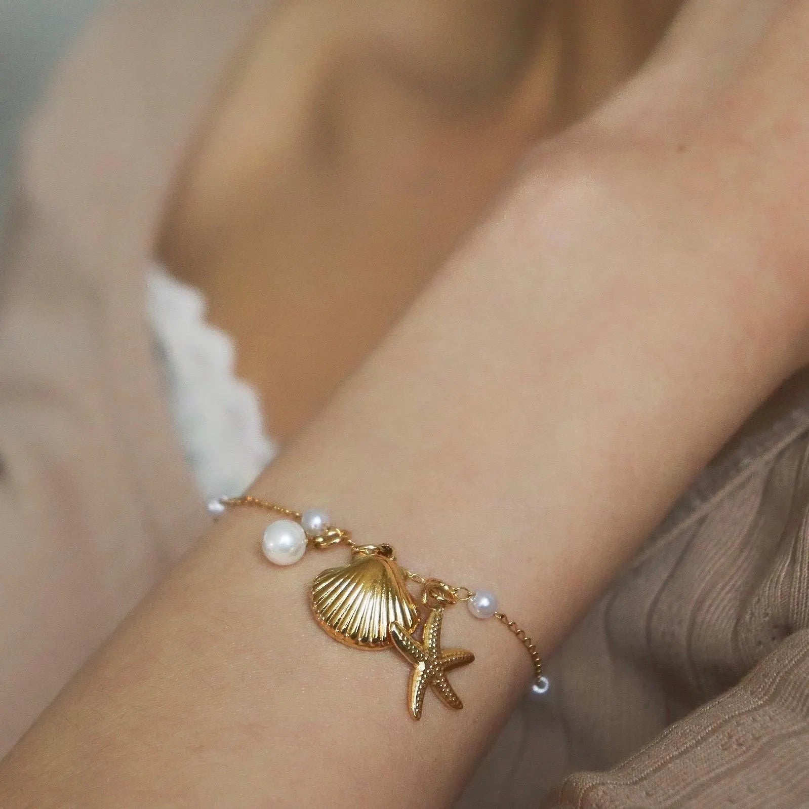 Starfish Seashell Pearl Bracelet