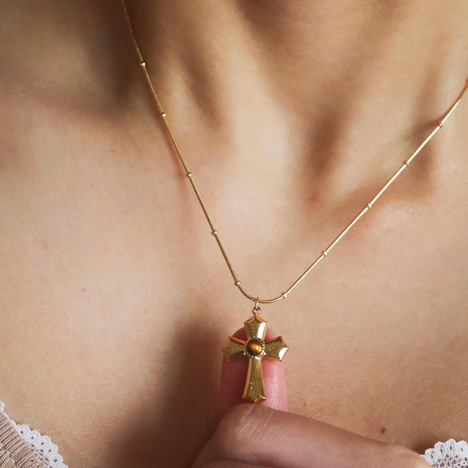 Tiger Eye Cross Pendant Necklace MN014