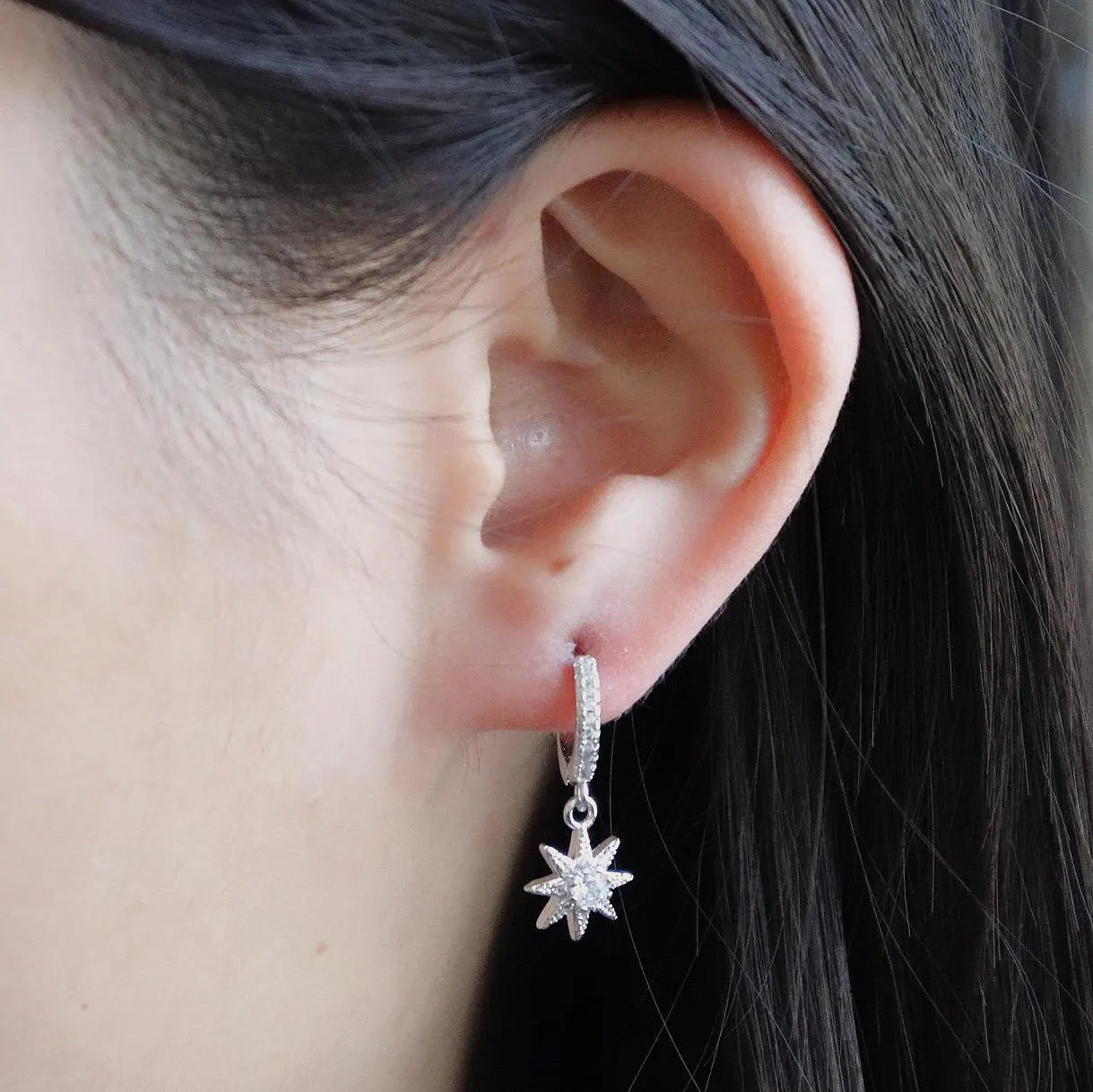 Star and Moon Pave Huggie Earrings