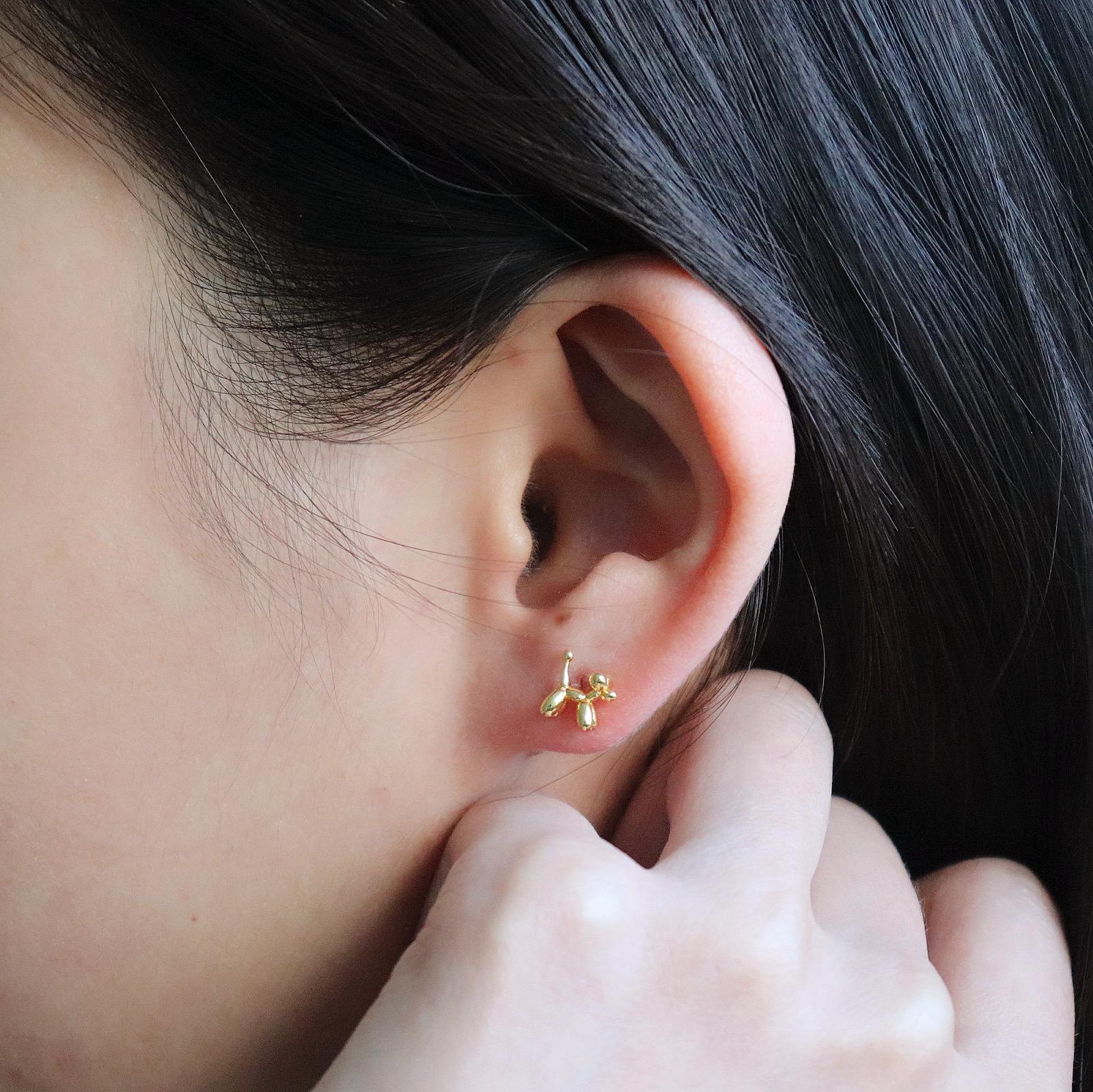 Dainty Balloon Dog Silver Stud Earrings