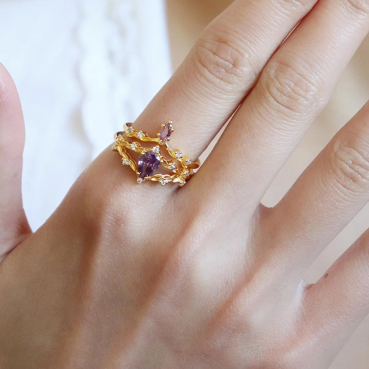 Dainty Amethyst Ring Set