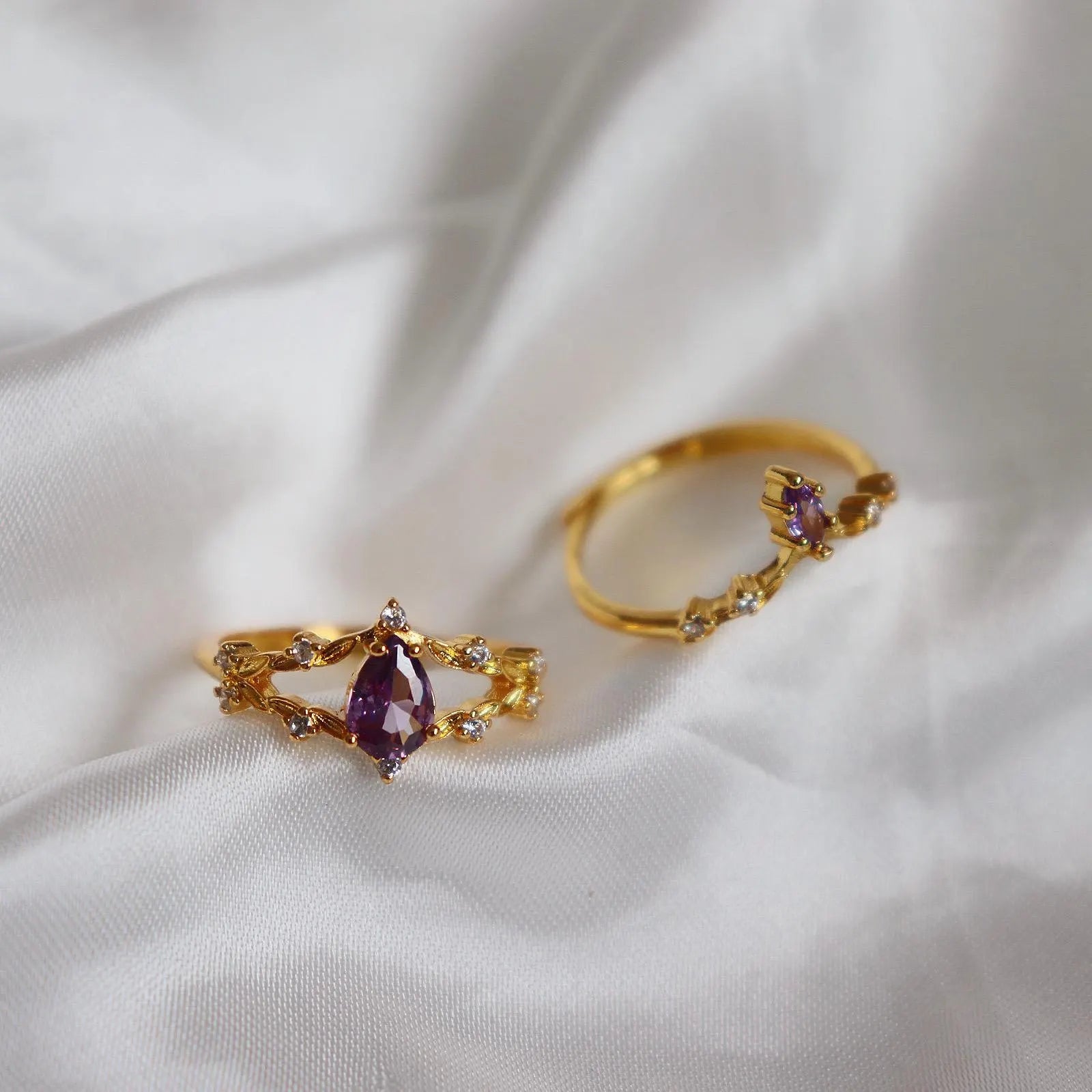 Dainty Amethyst Ring Set
