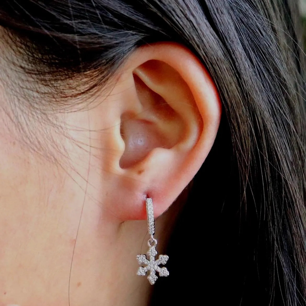 Snowflake Pave Huggie Earrings