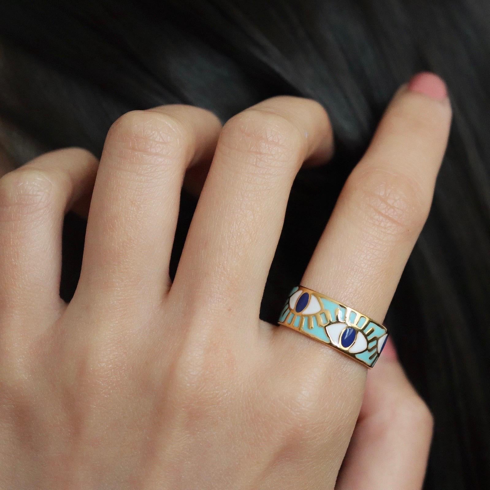 Evil Eye Enamel Open Ring