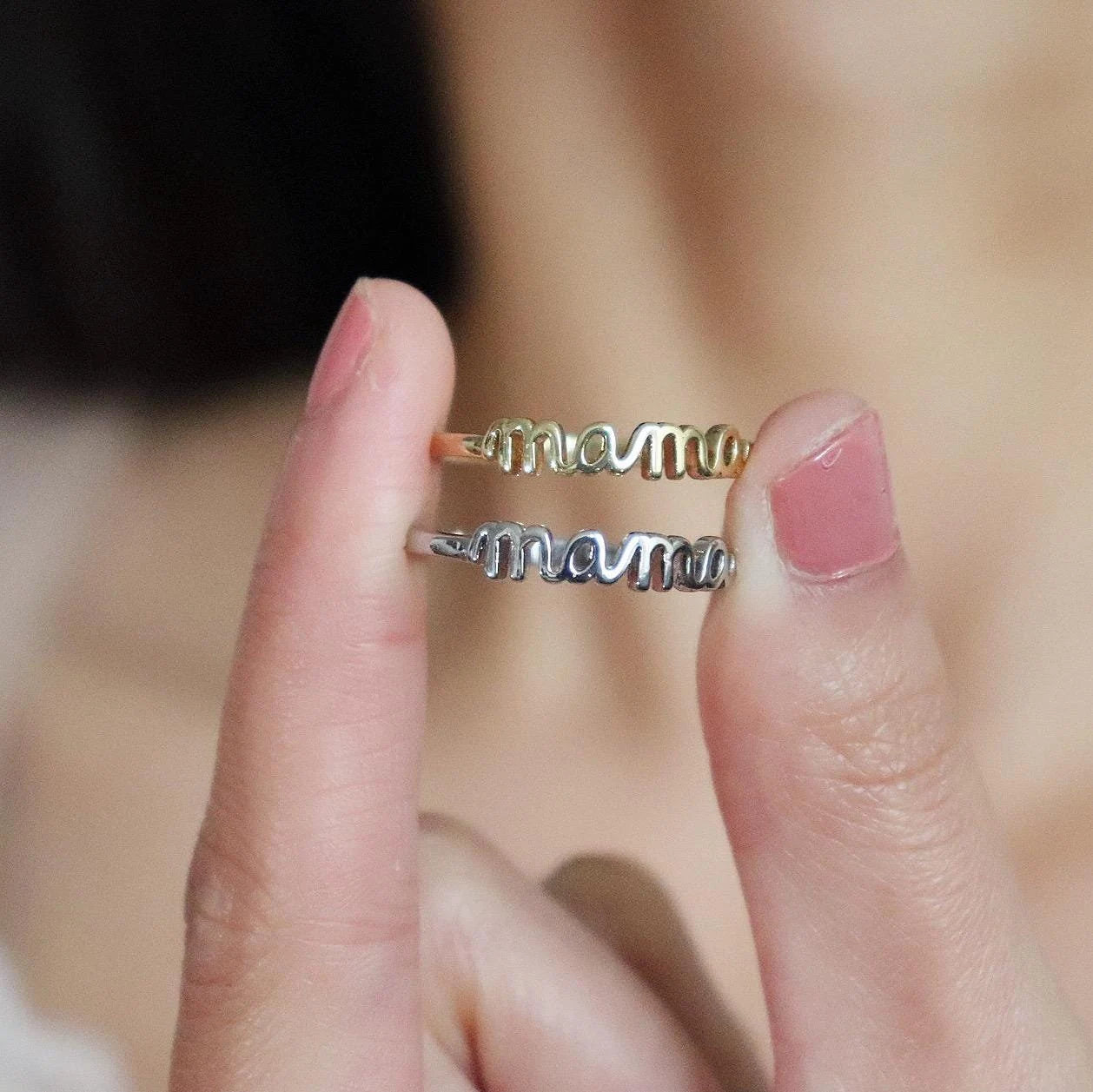 Dainty Mama Ring in Glod & Silver by Mia Meilleur