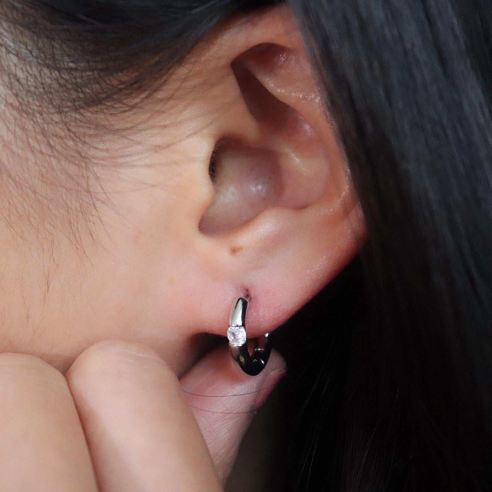 Dainty Diamond Huggie Hoop Earrings