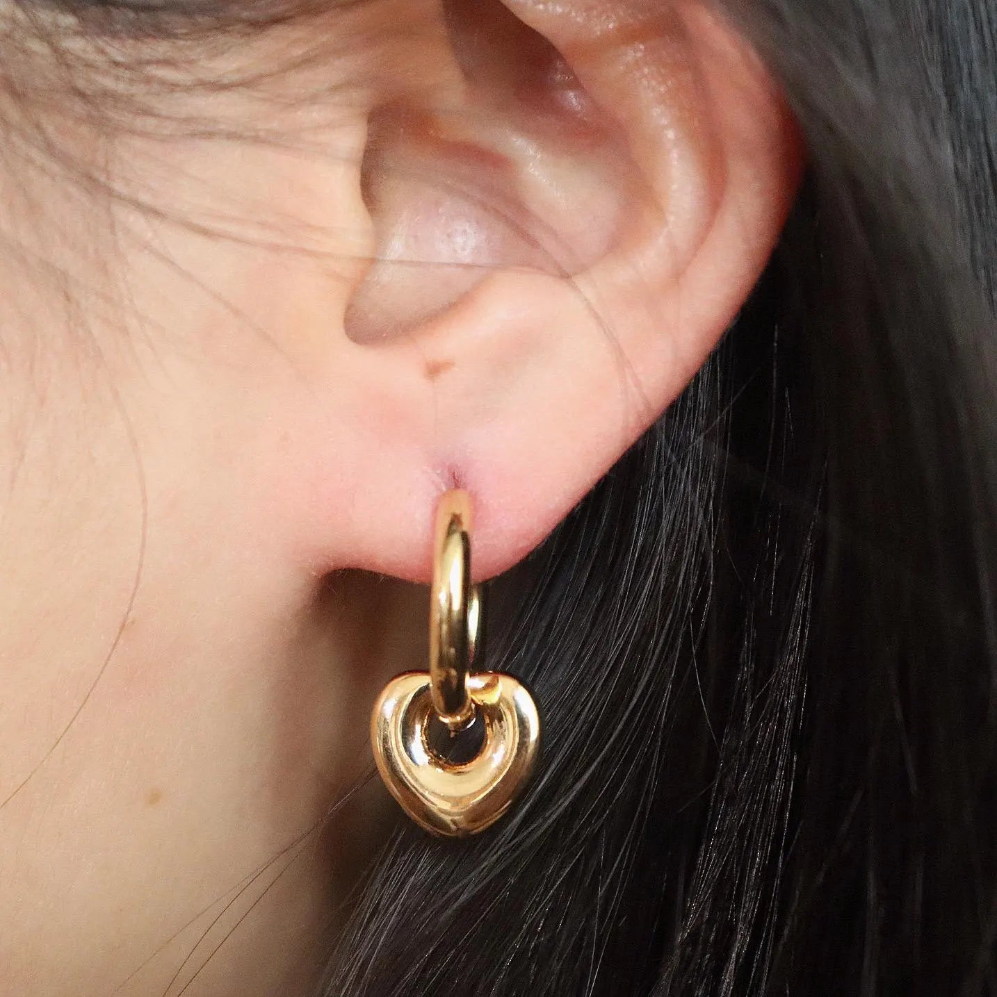 Dangle Heart Earrings in Gold and Silver