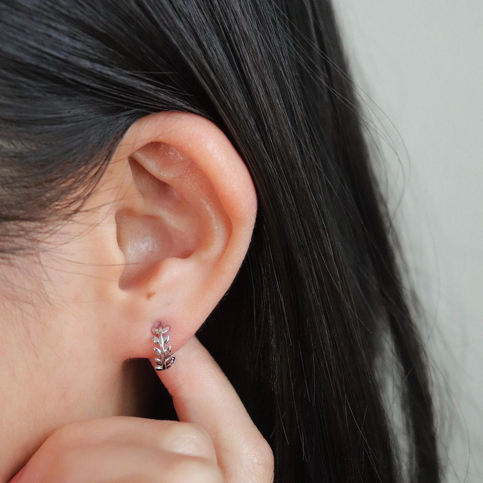 Minimalist Leaf Huggie Hoop Earrings