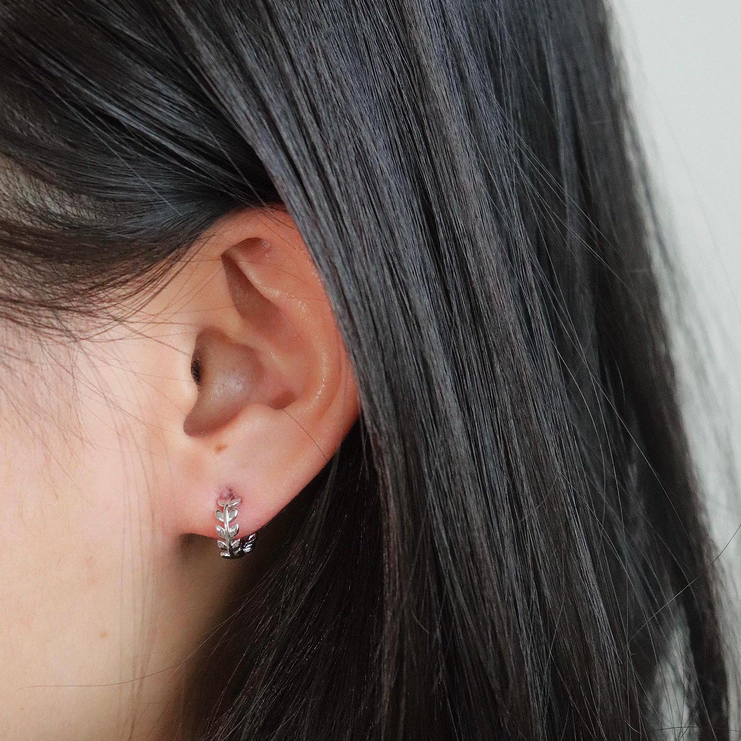Minimalist Leaf Huggie Hoop Earrings