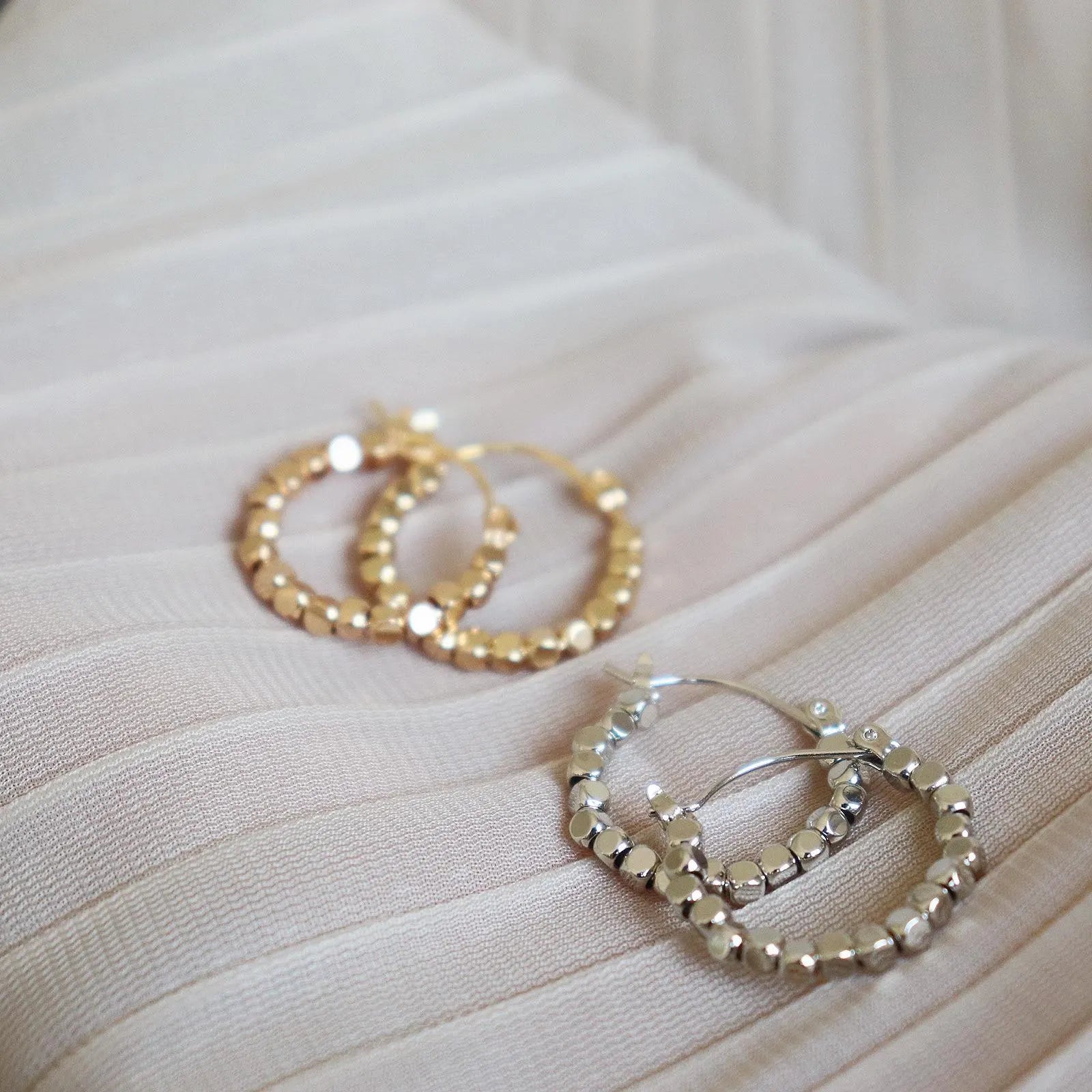 Minimalist Beaded Hoop Earrings in Gold & Silver