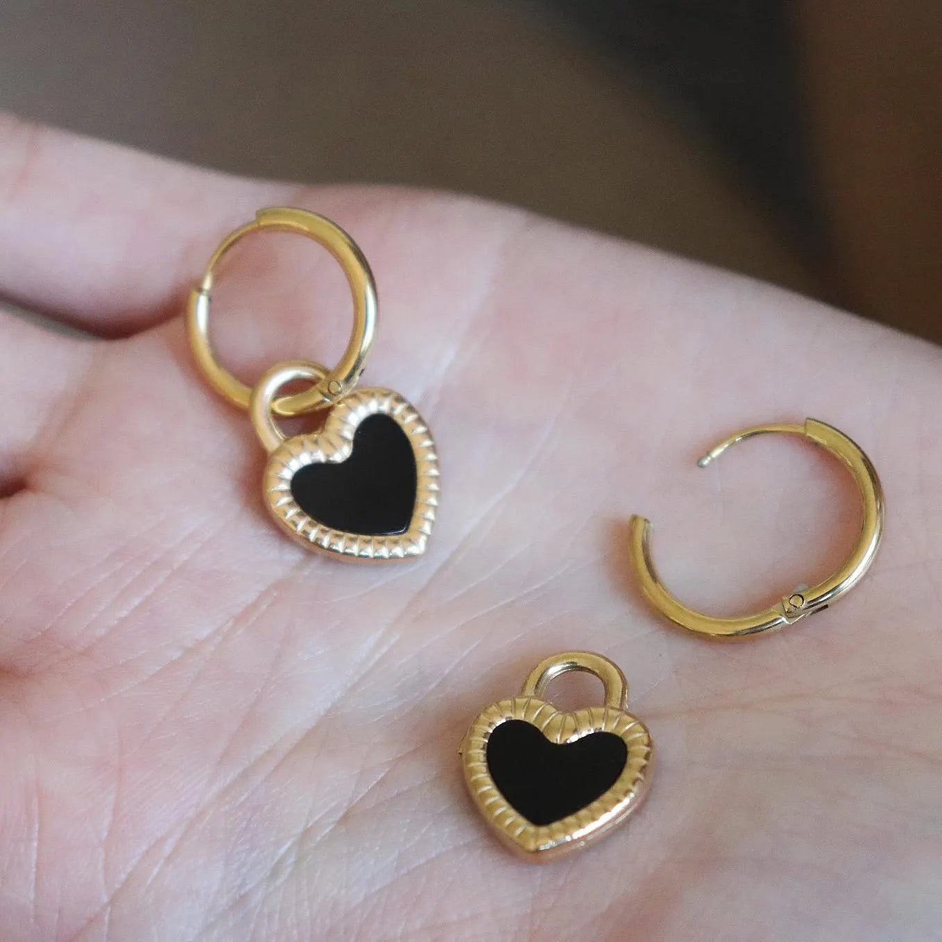 Dangle Heart Charm Hoop Earrings