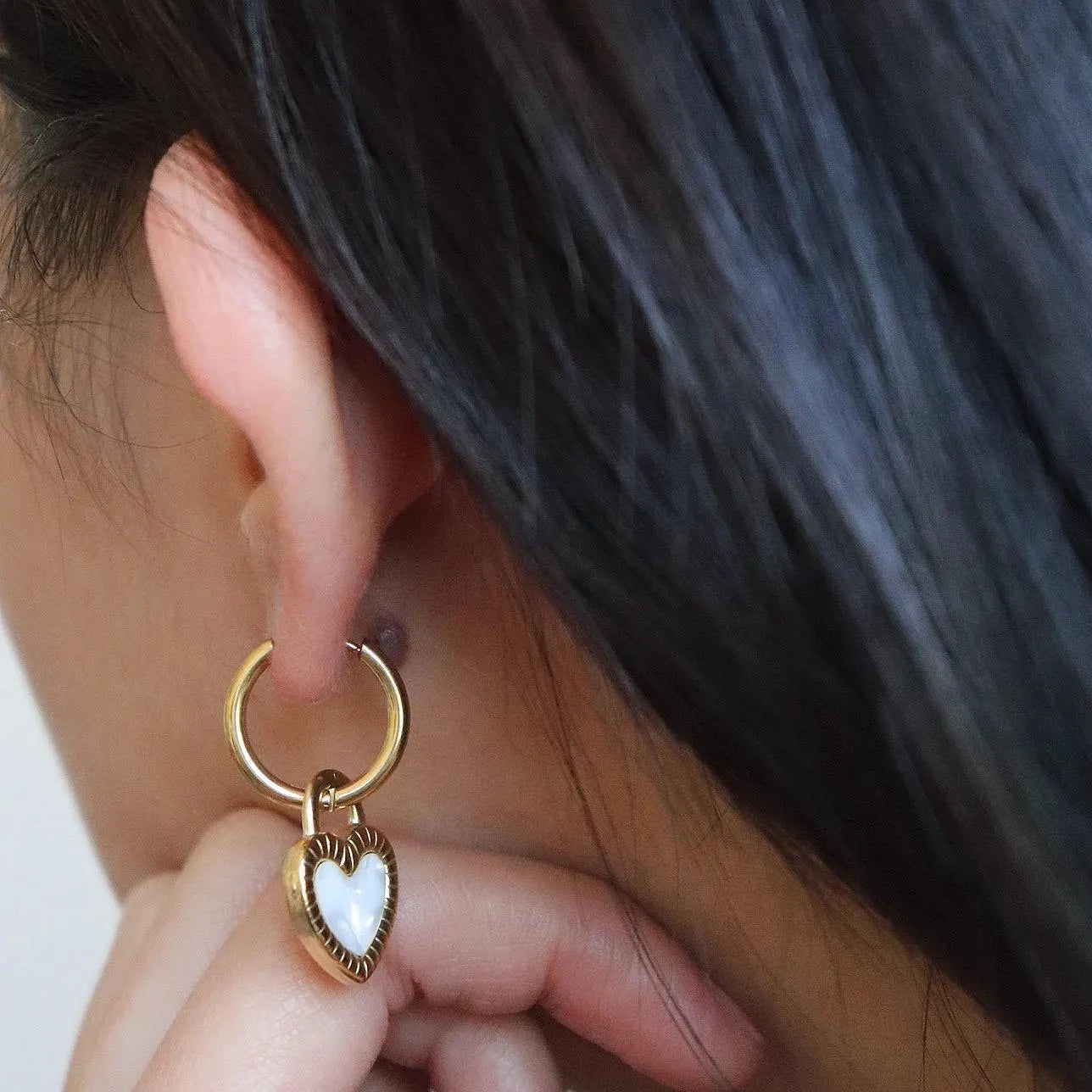 Dangle Heart Charm Hoop Earrings