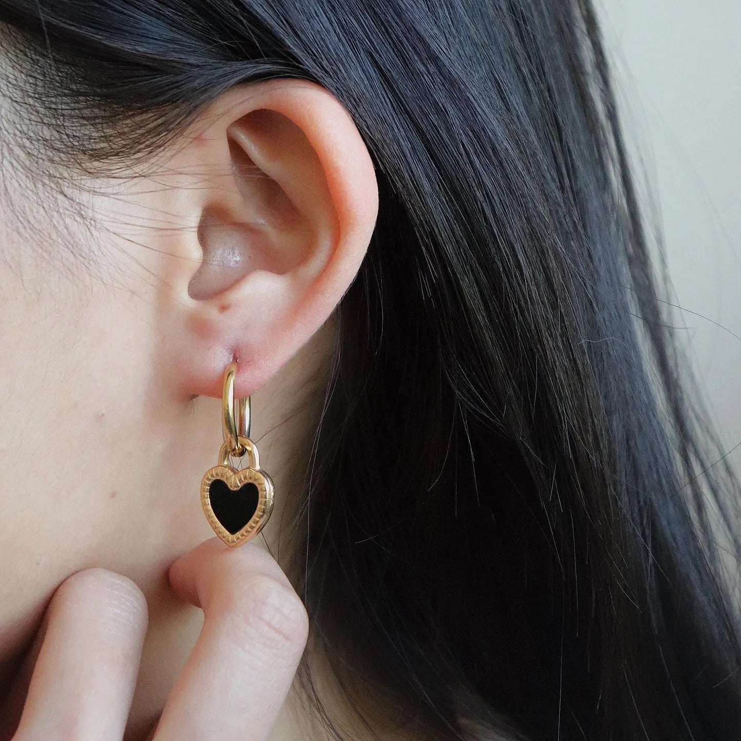 Dangle Heart Charm Hoop Earrings