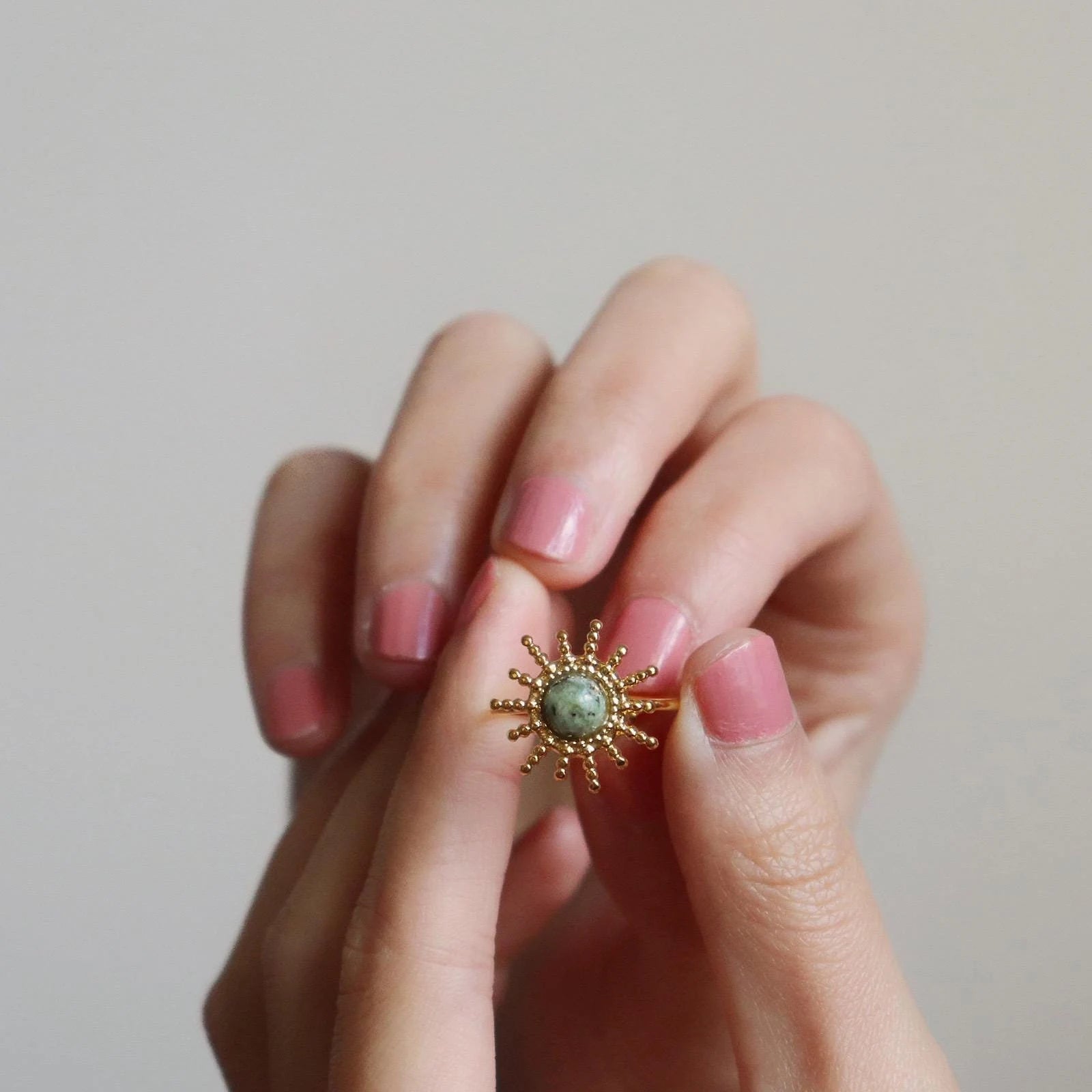 Sun Shaped Green Gemstone Ring