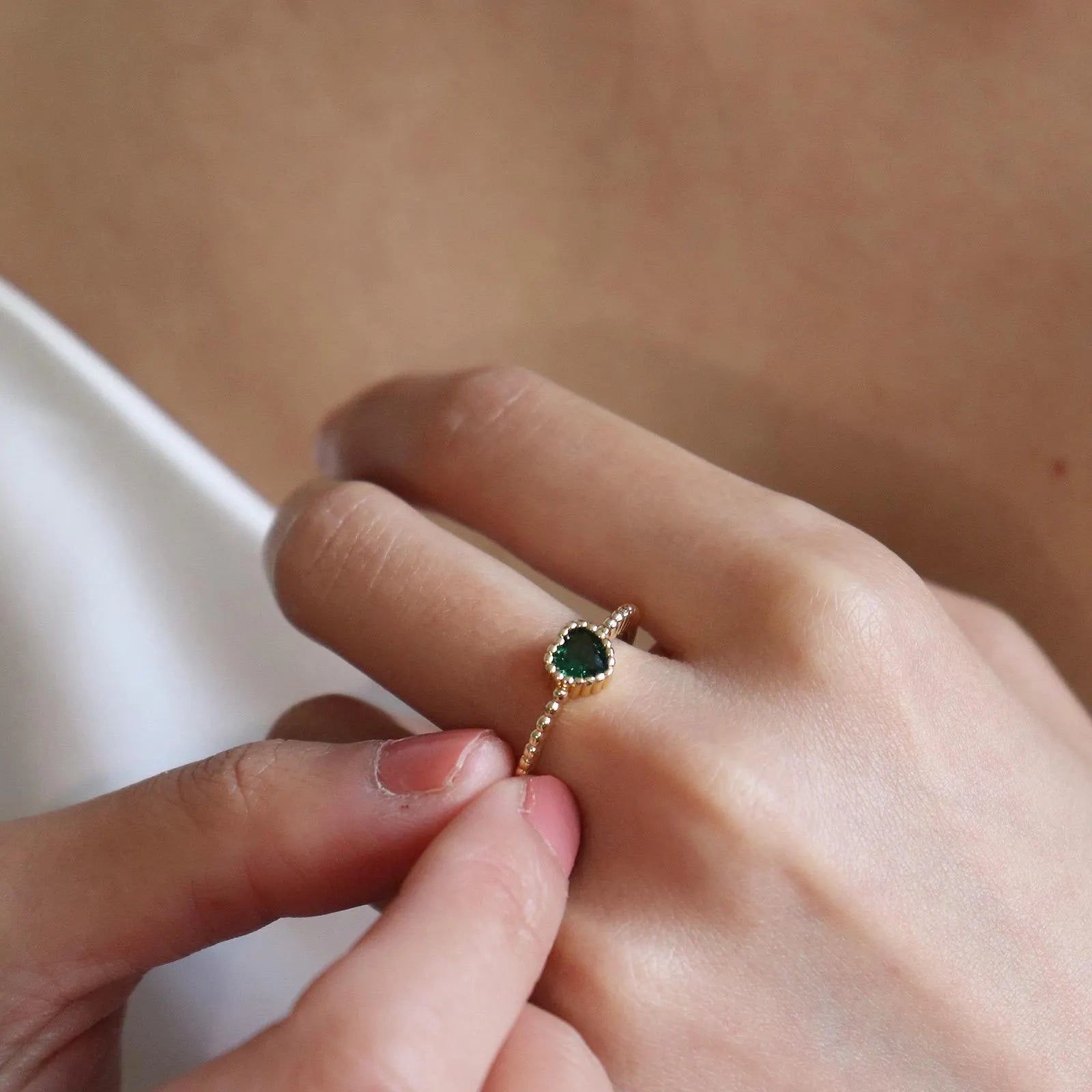 Dainty Emerald Heart Gold Ring